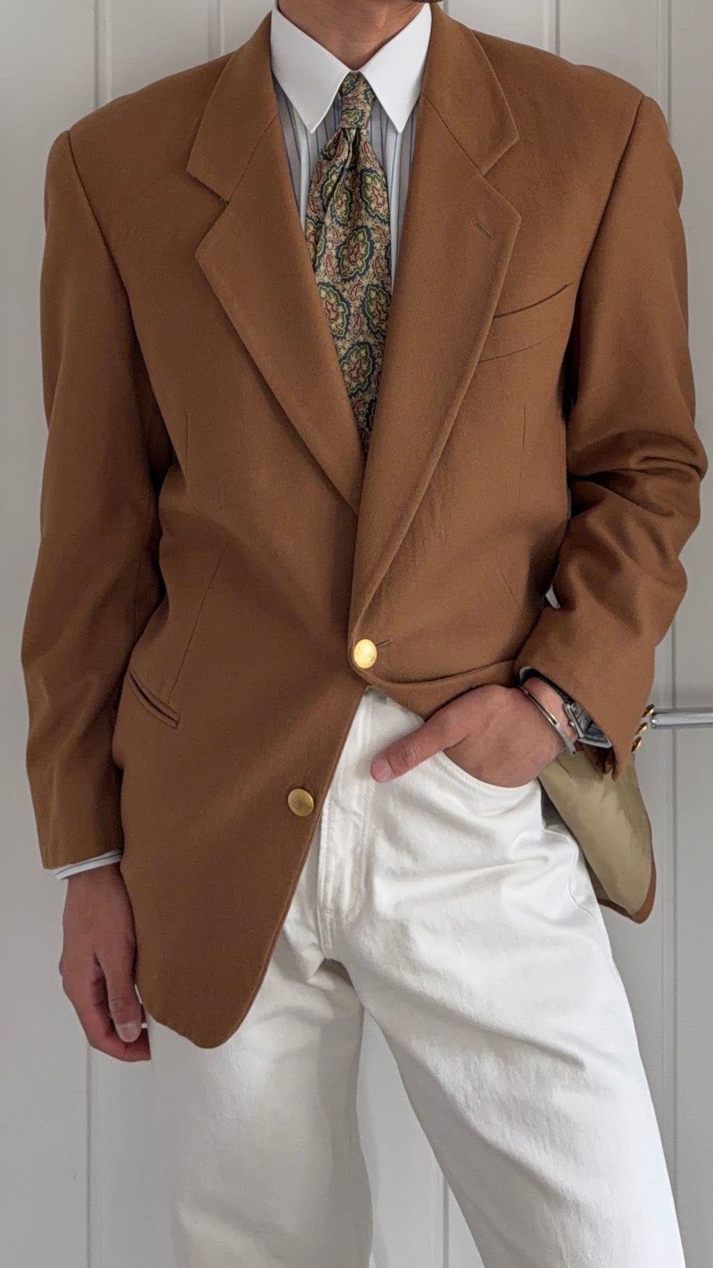 Giorgio Armani 1980s 2B Metal Button Wool Cashmere Sport Jacket Blazer - Size M