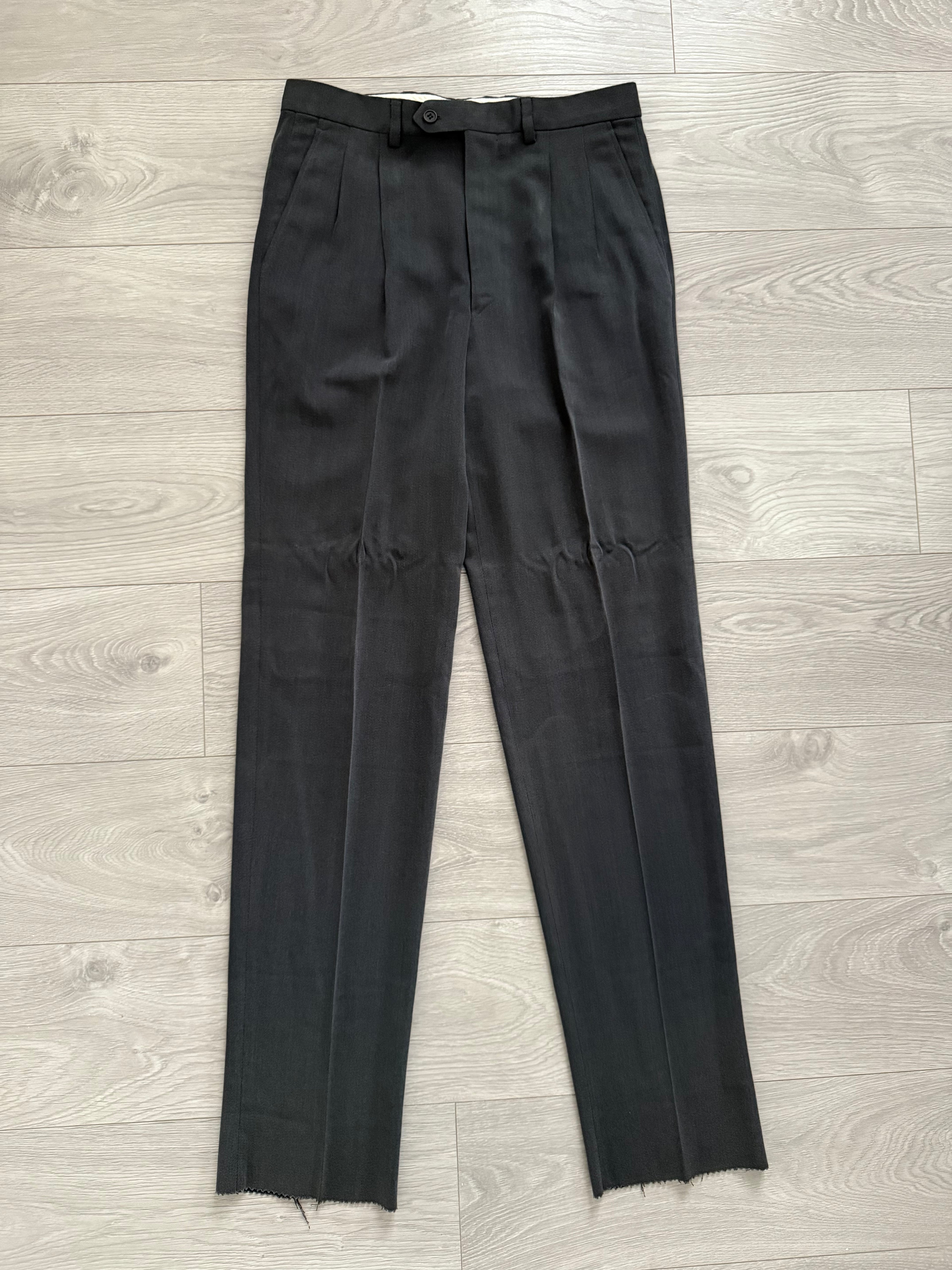 Giorgio Armani 1980s Double Breasted Pleated Wool Suit Steel Charcoal New - Size L Jacket / 32" Waist