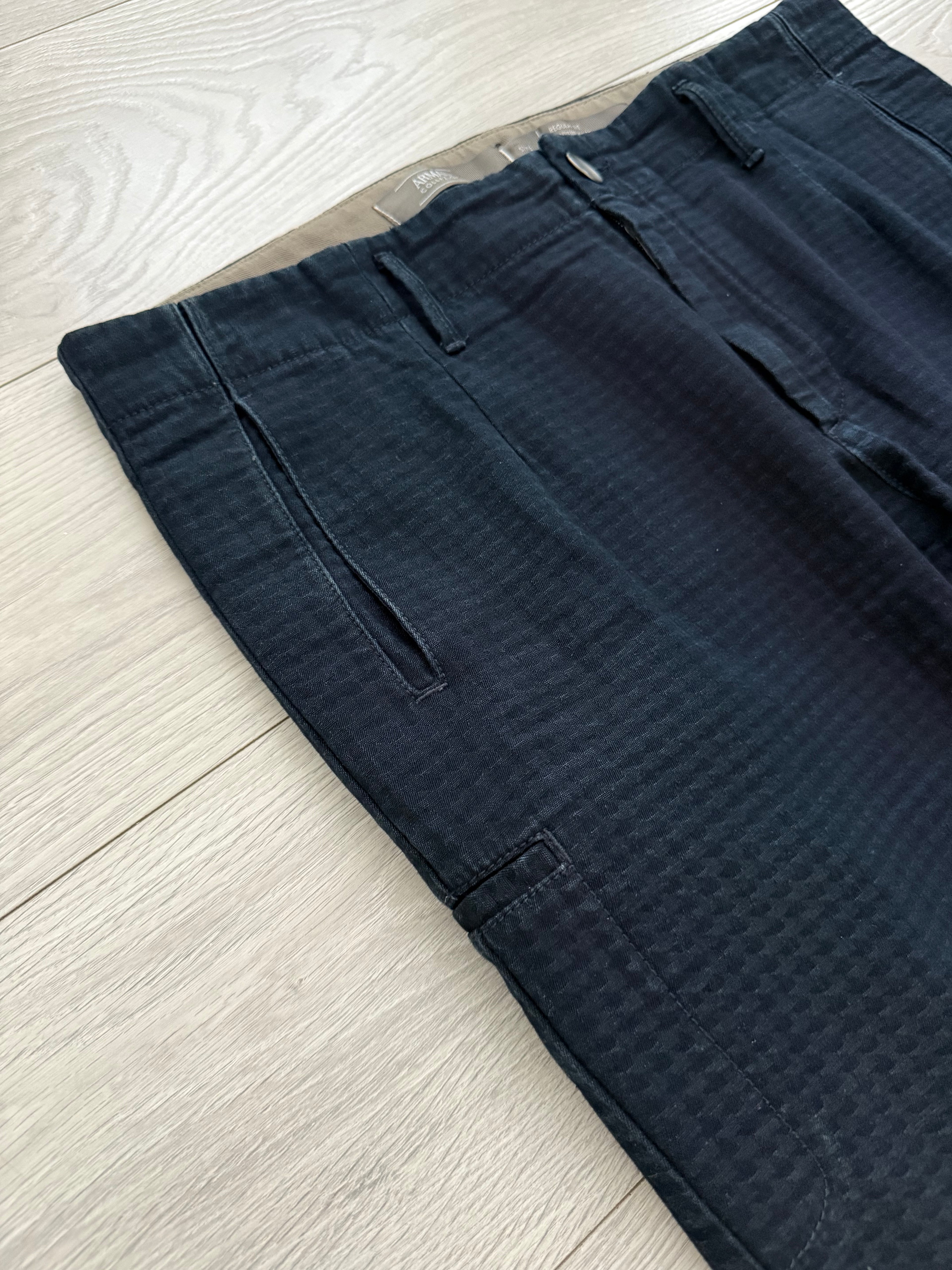 Armani 2000s Cargo Pocket Textured Navy Pants - Size 38" Waist