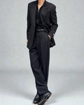 Giorgio Armani 1980s 2B Pleated Wool Suit Black New - Size L Jacket / 32" Waist