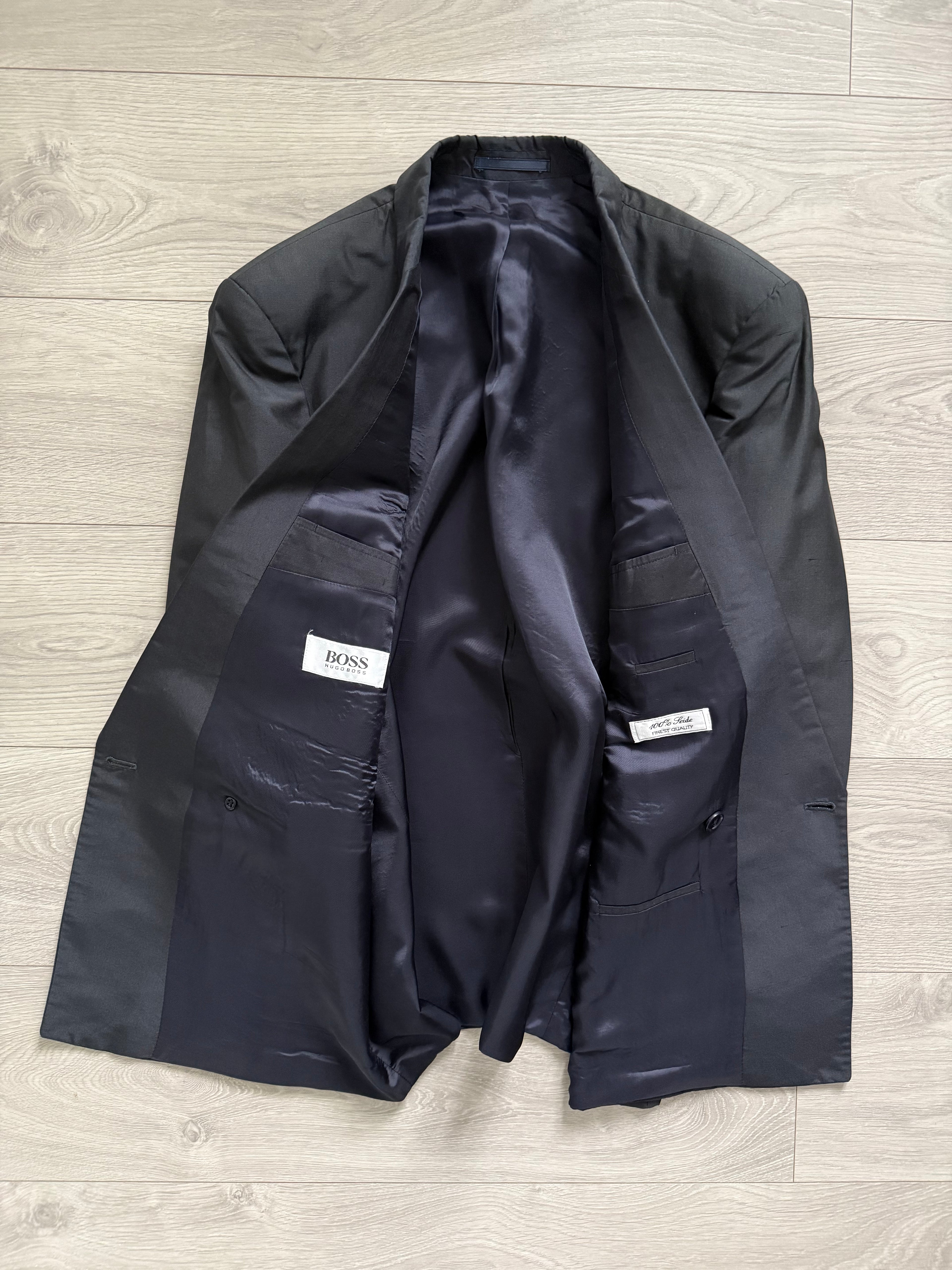 Hugo Boss 1980s 'Tango' Double Breasted Peaked Lapel Silk Suit - Size XL Jacket / 35" Waist