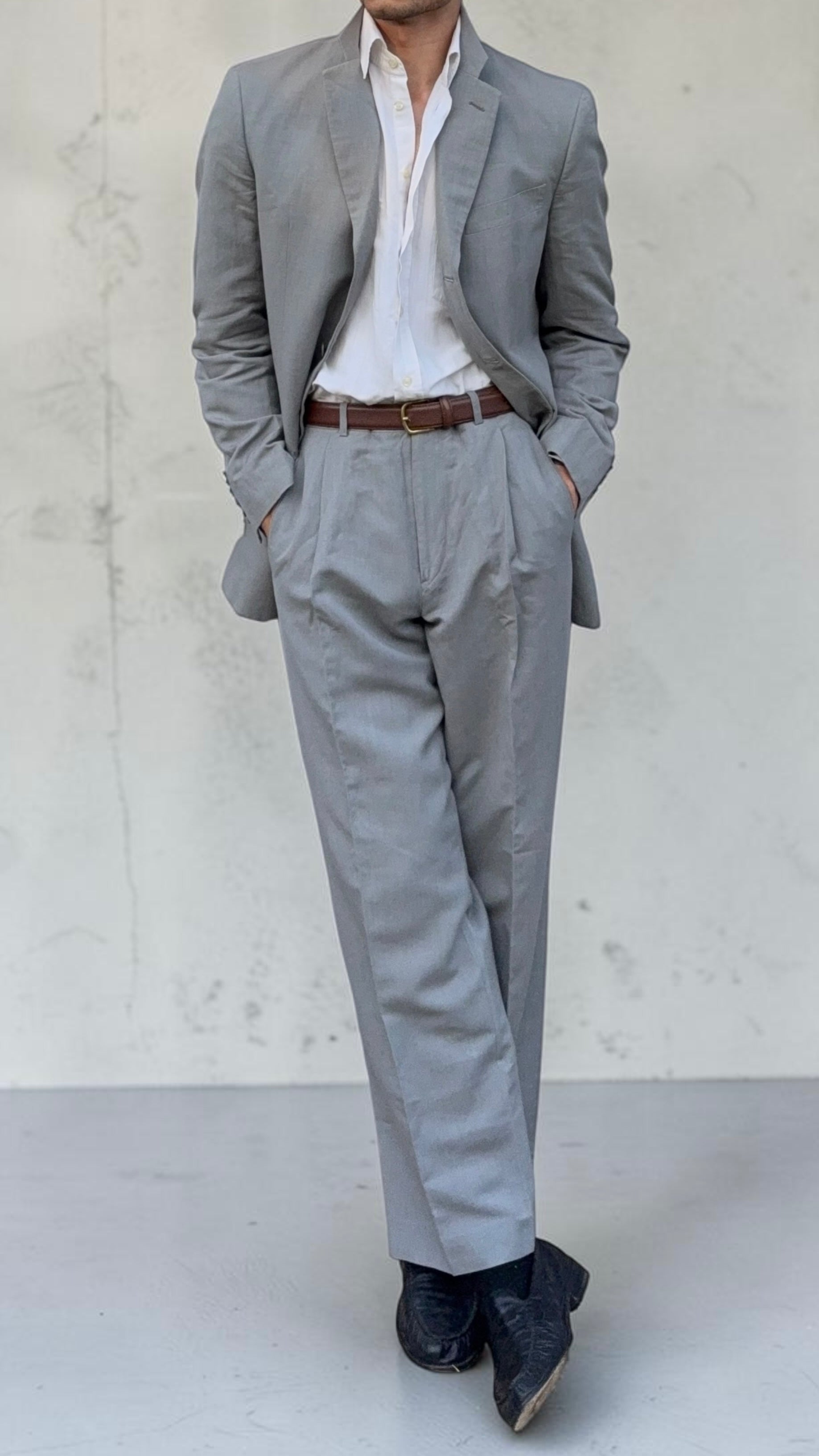 Giorgio Armani 1980s 3B Linen Blend Suit Grey - Size L Jacket / 32" Waist
