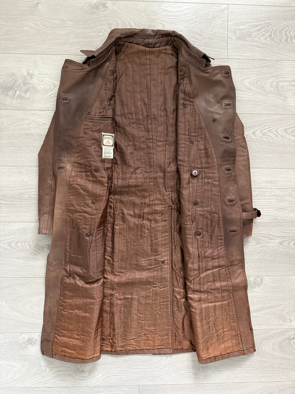 Sicons Armani 1980s Leather Military Trench Coat - Size S