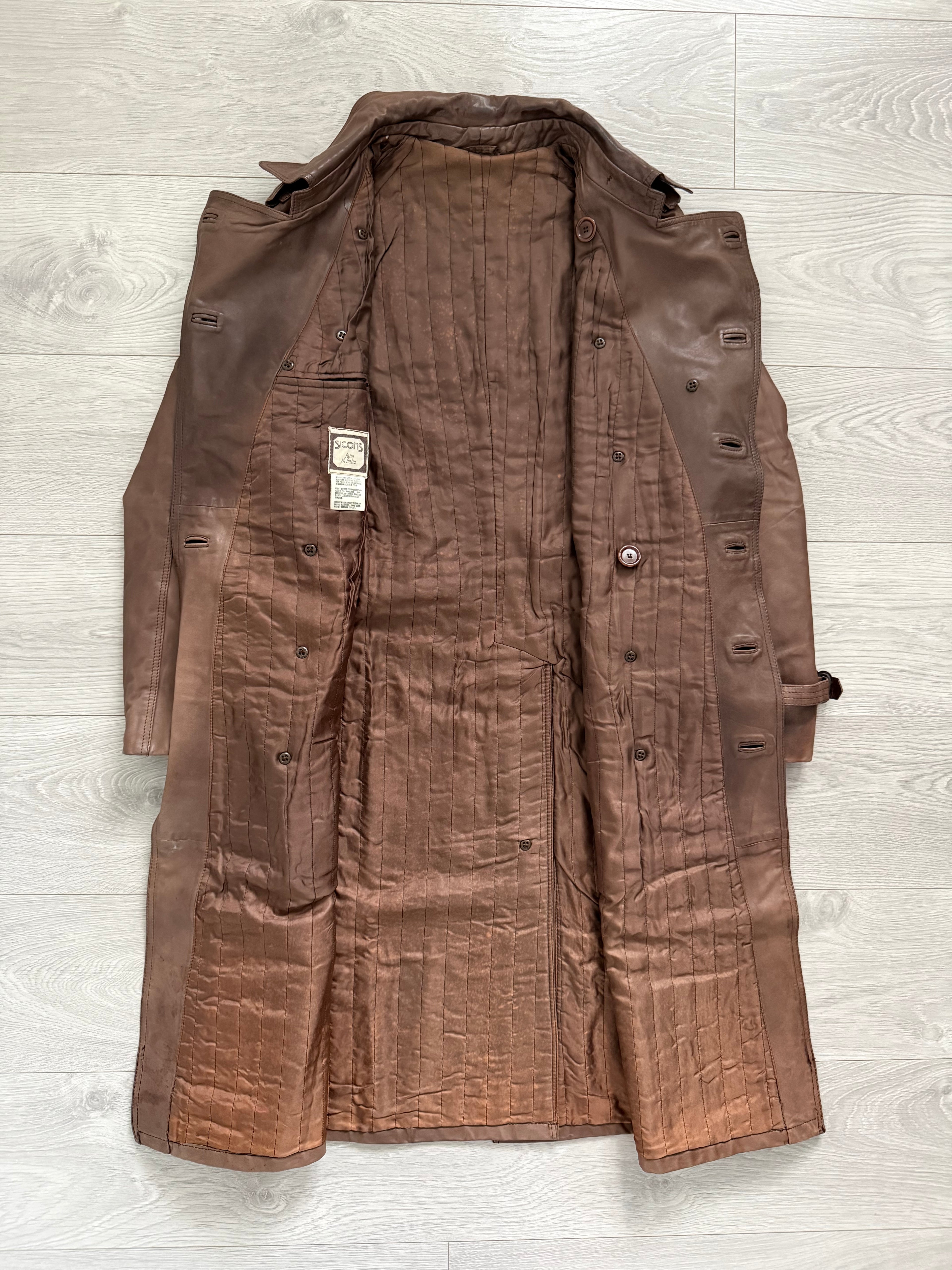 Sicons Armani 1980s Leather Military Trench Coat - Size S