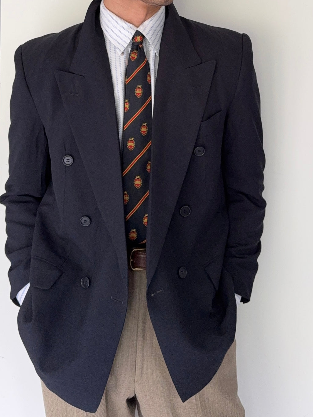 Hugo Boss 1980s 'Mitford' Double Breasted Peaked Lapel Sports Jacket Blazer Navy - Size S