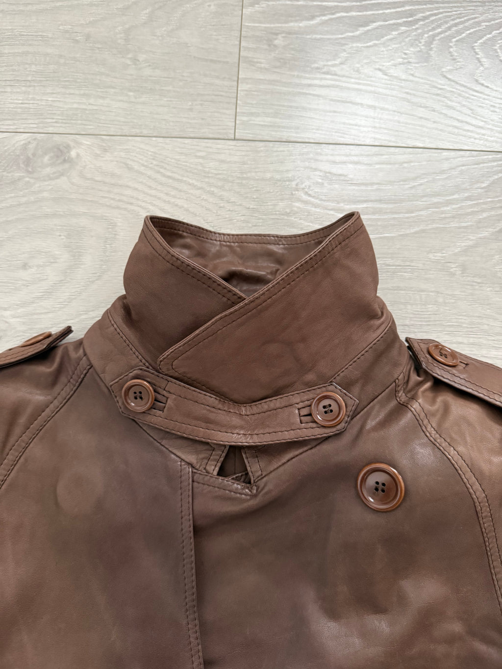 Sicons Armani 1980s Leather Military Trench Coat - Size S