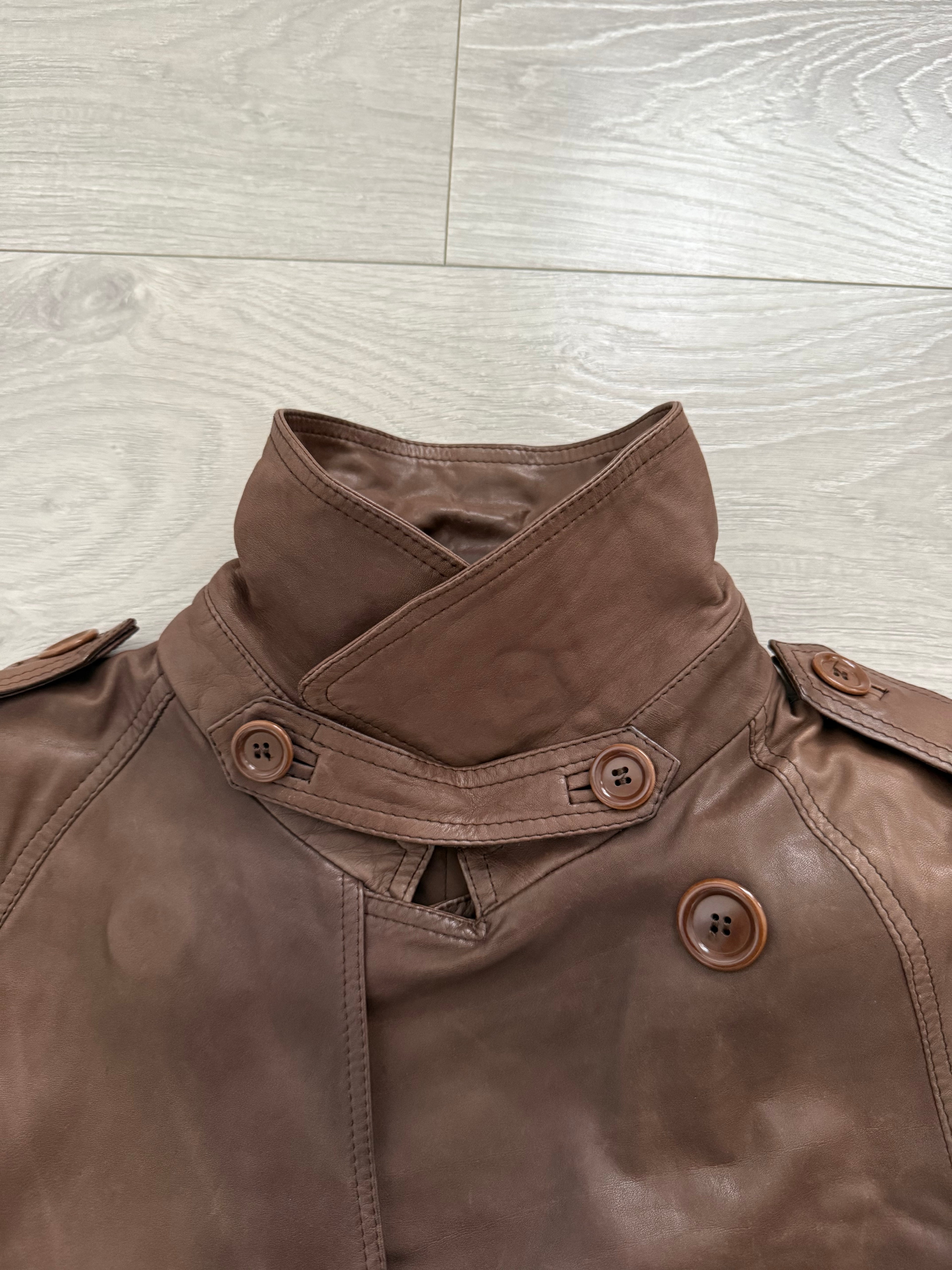 Sicons Armani 1980s Leather Military Trench Coat - Size S