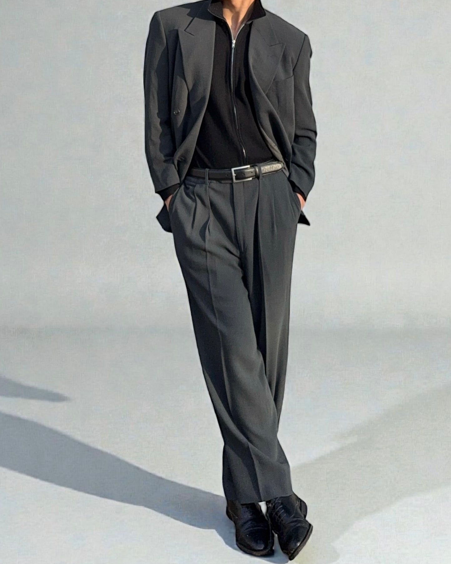 Giorgio Armani 1990s Double Breasted Draped Pleated Wool Suit - Size L Jacket / 32" Waist