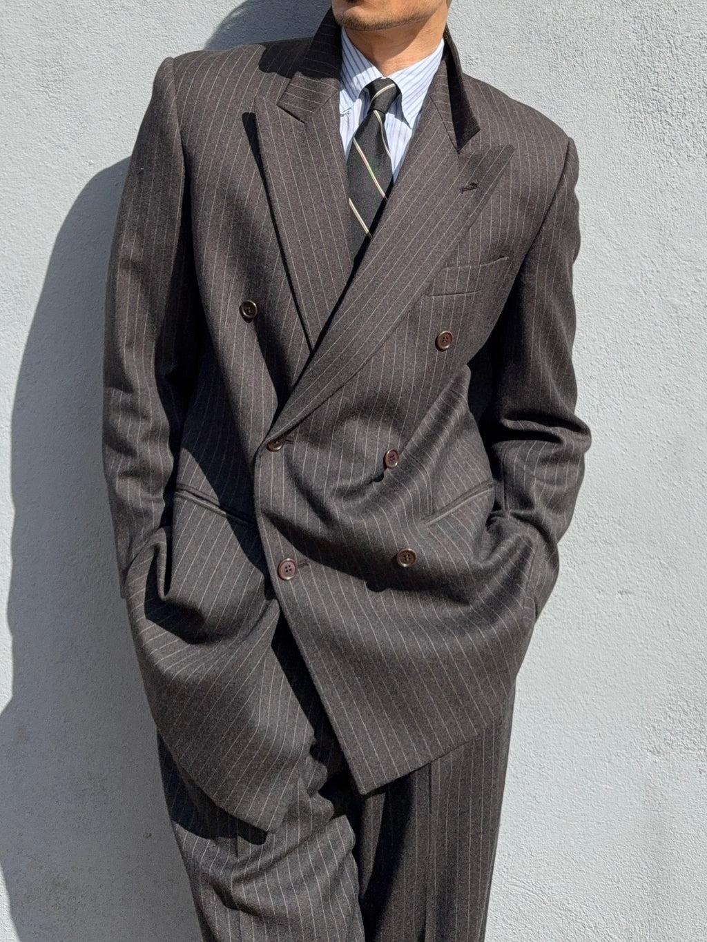 Valentino 1980s 6B Double Breasted Charcoal Wool Power Suit - Size M Jacket / 31" Waist