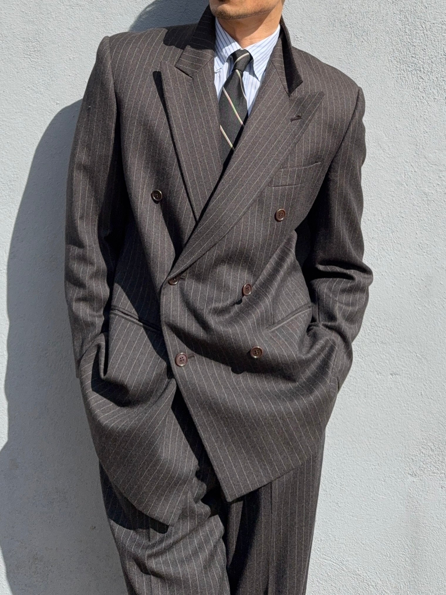 Valentino 1980s 6B Double Breasted Charcoal Wool Power Suit - Size M Jacket / 31" Waist