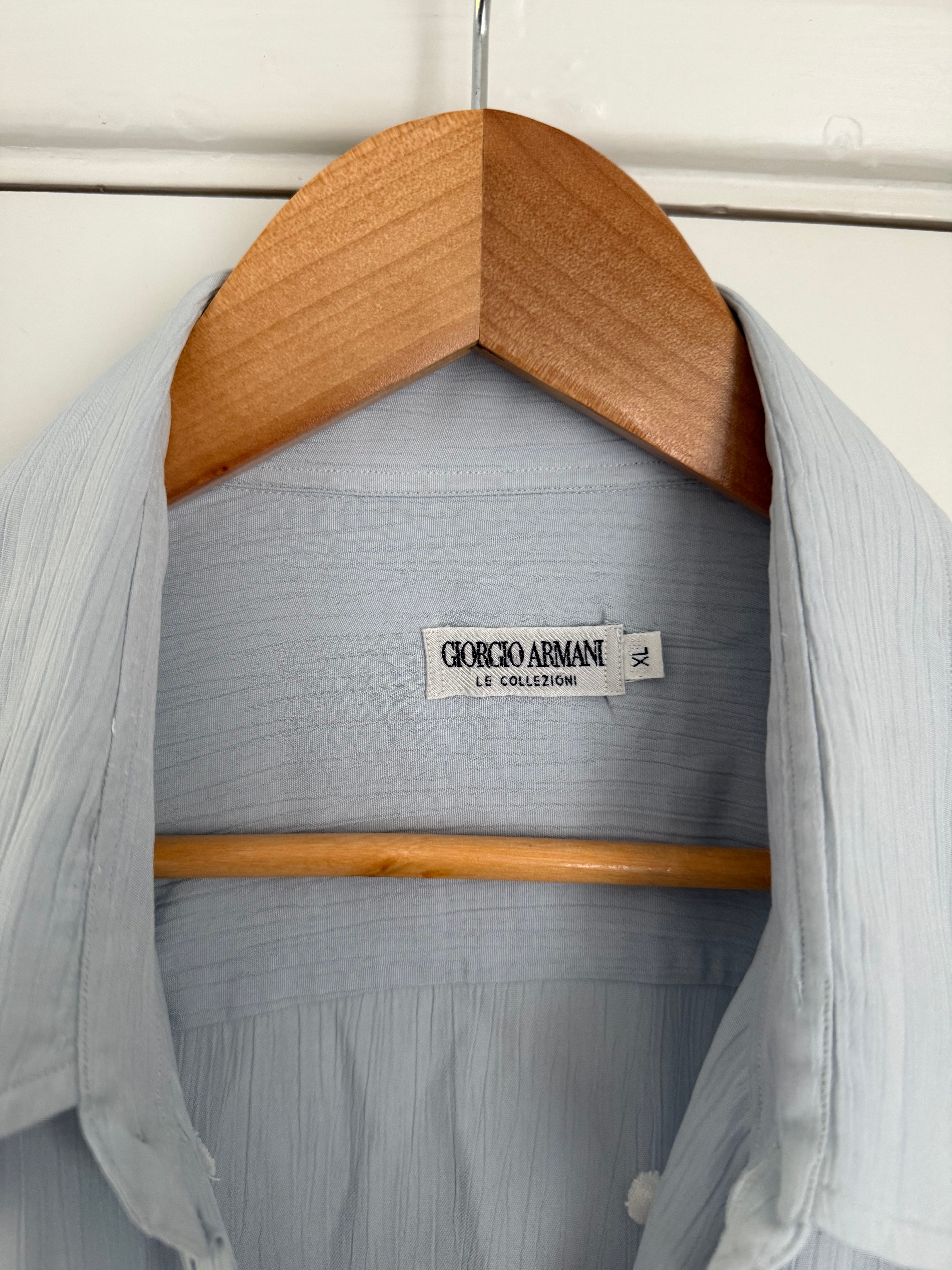 Giorgio Armani 1980s Chiffon Pleated Relaxed Blue Shirt - Size XL