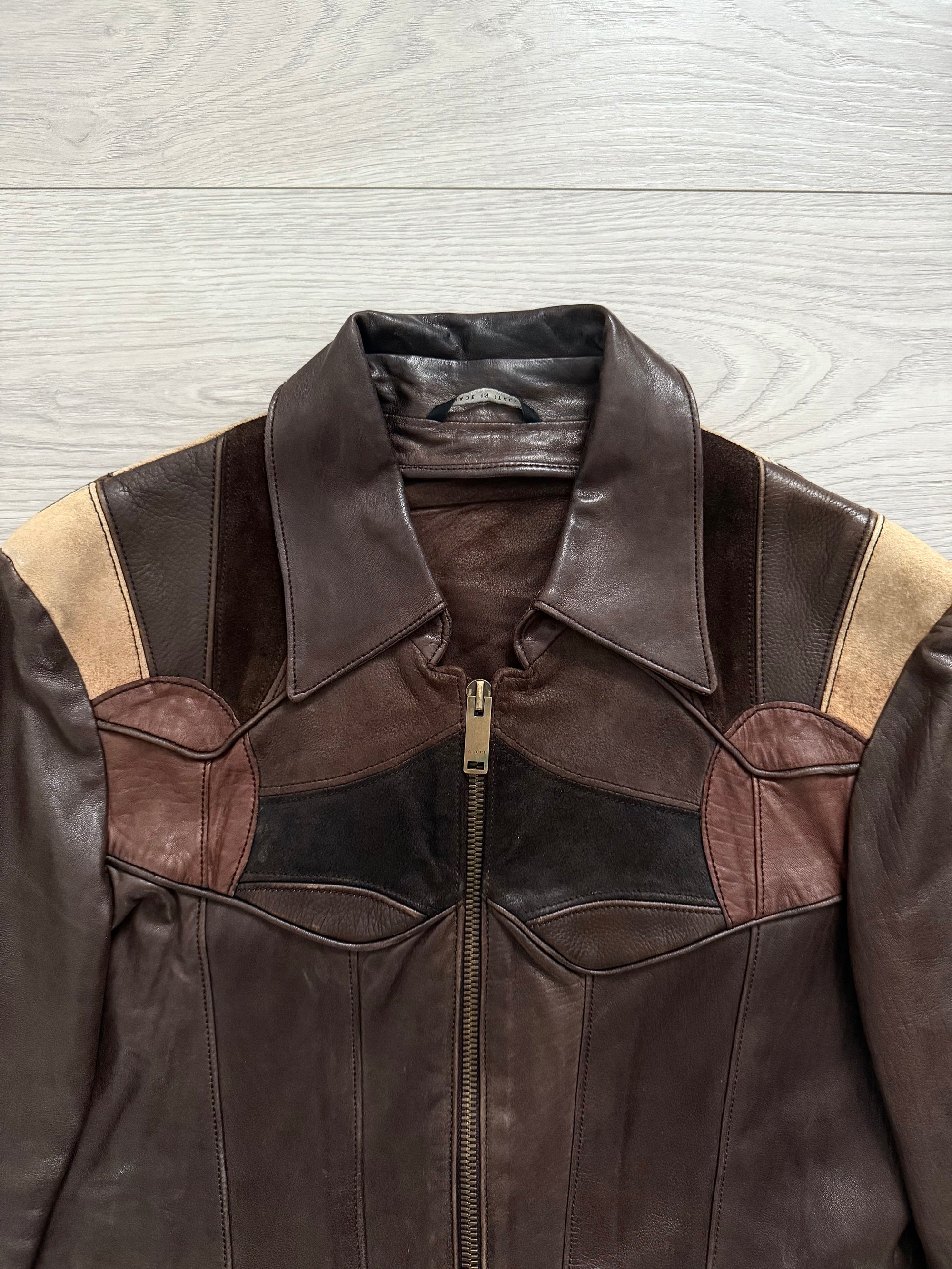 Gucci by Tom Ford SS2004 Western Leather Patchwork Jacket - Size M