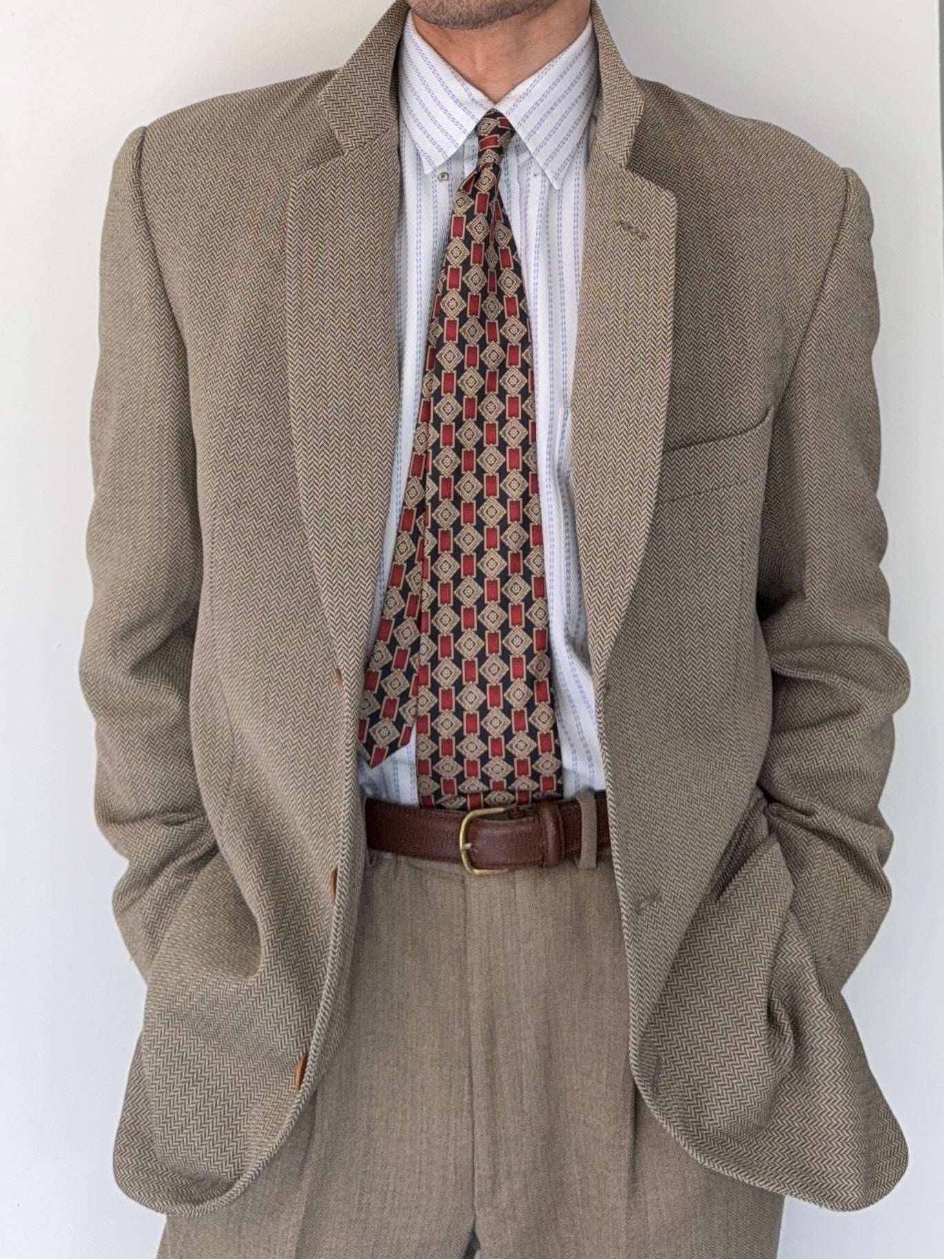 Giorgio Armani 1990s 3B Textured Jacquard Wool Sports Jacket Blazer - Size M
