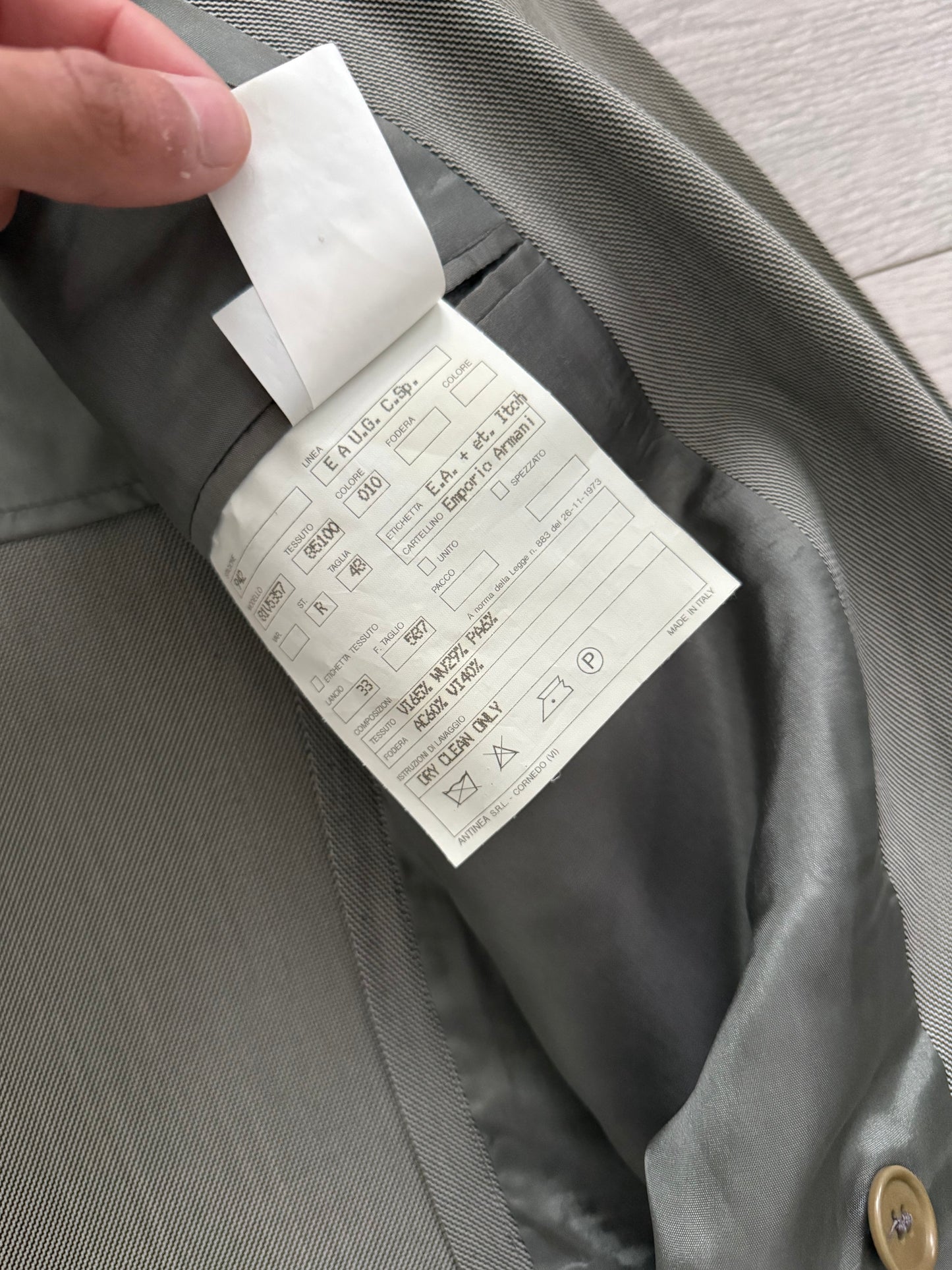 Emporio Armani 1990s Double-Breasted Wool Grey Suit - Size M Jacket / 30" Waist