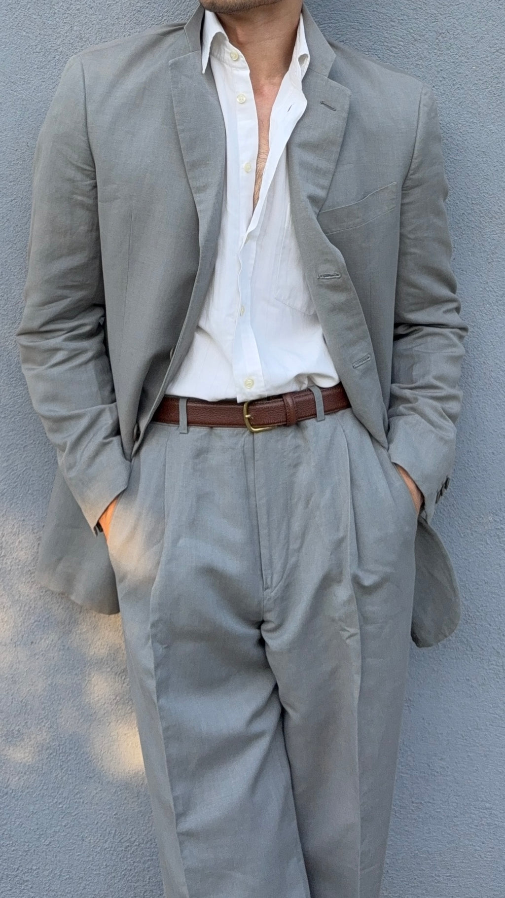 Giorgio Armani 1980s 3B Linen Blend Suit Grey - Size L Jacket / 32" Waist