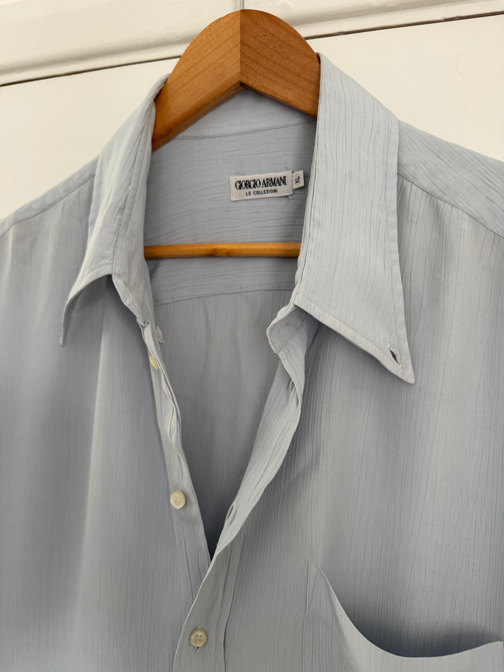 Giorgio Armani 1980s Chiffon Pleated Relaxed Blue Shirt - Size XL