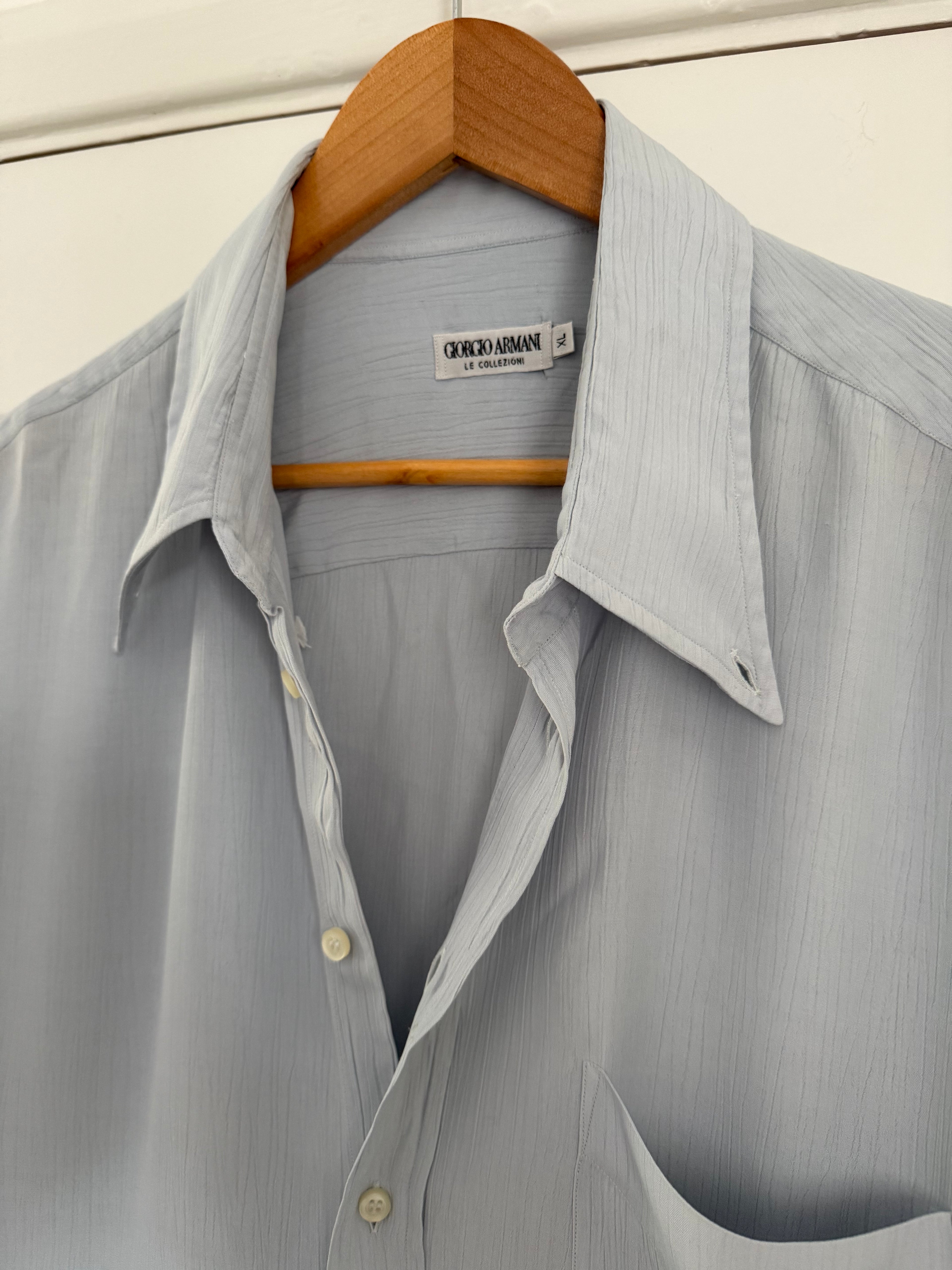 Giorgio Armani 1980s Chiffon Pleated Relaxed Blue Shirt - Size XL