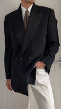 Giorgio Armani 1980s Peaked Lapel Double Breasted Wool Tuxedo Jacket Blazer - Size L