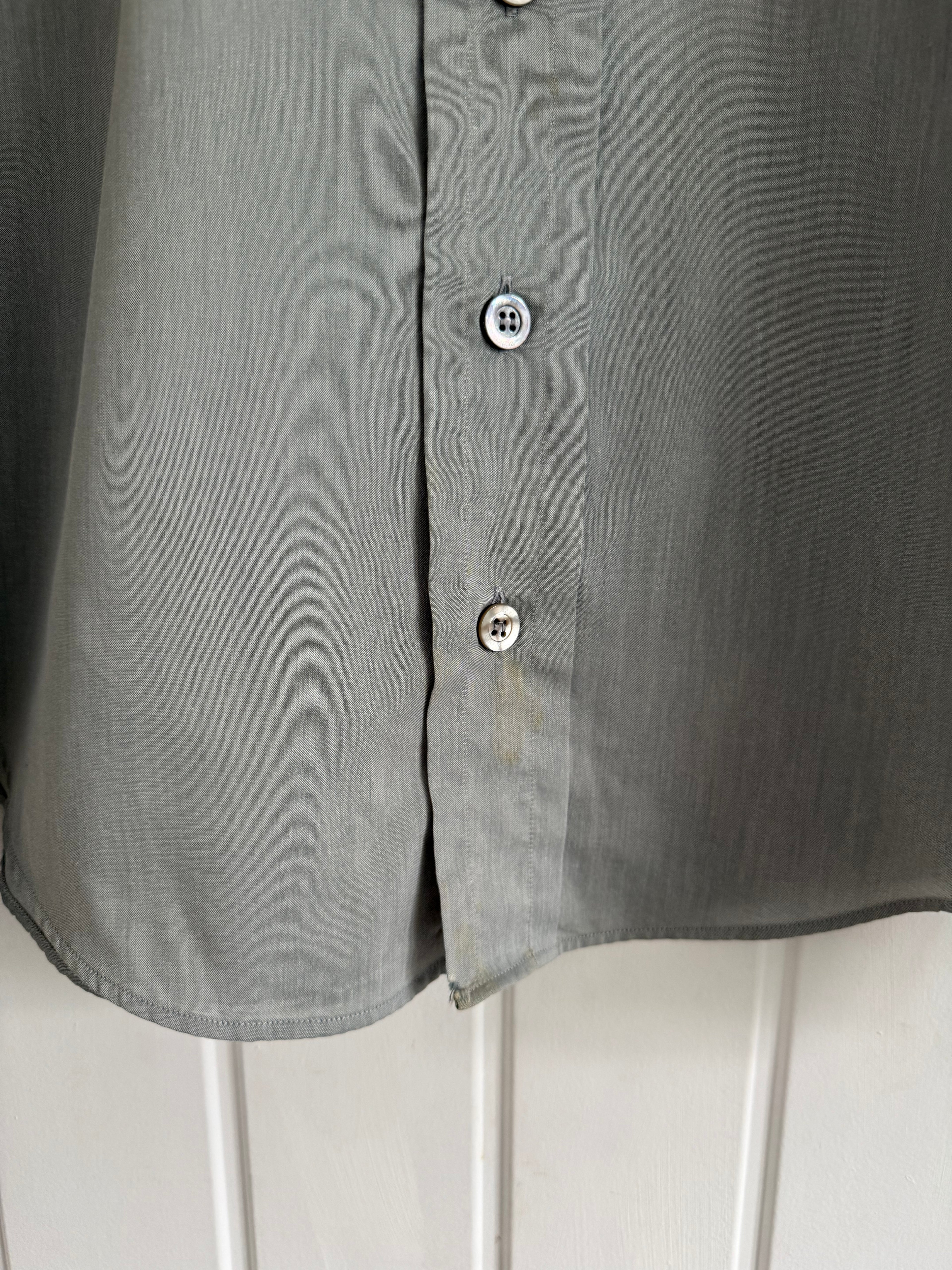 Armani 1990s Green Grey Cotton Shirt - Size M