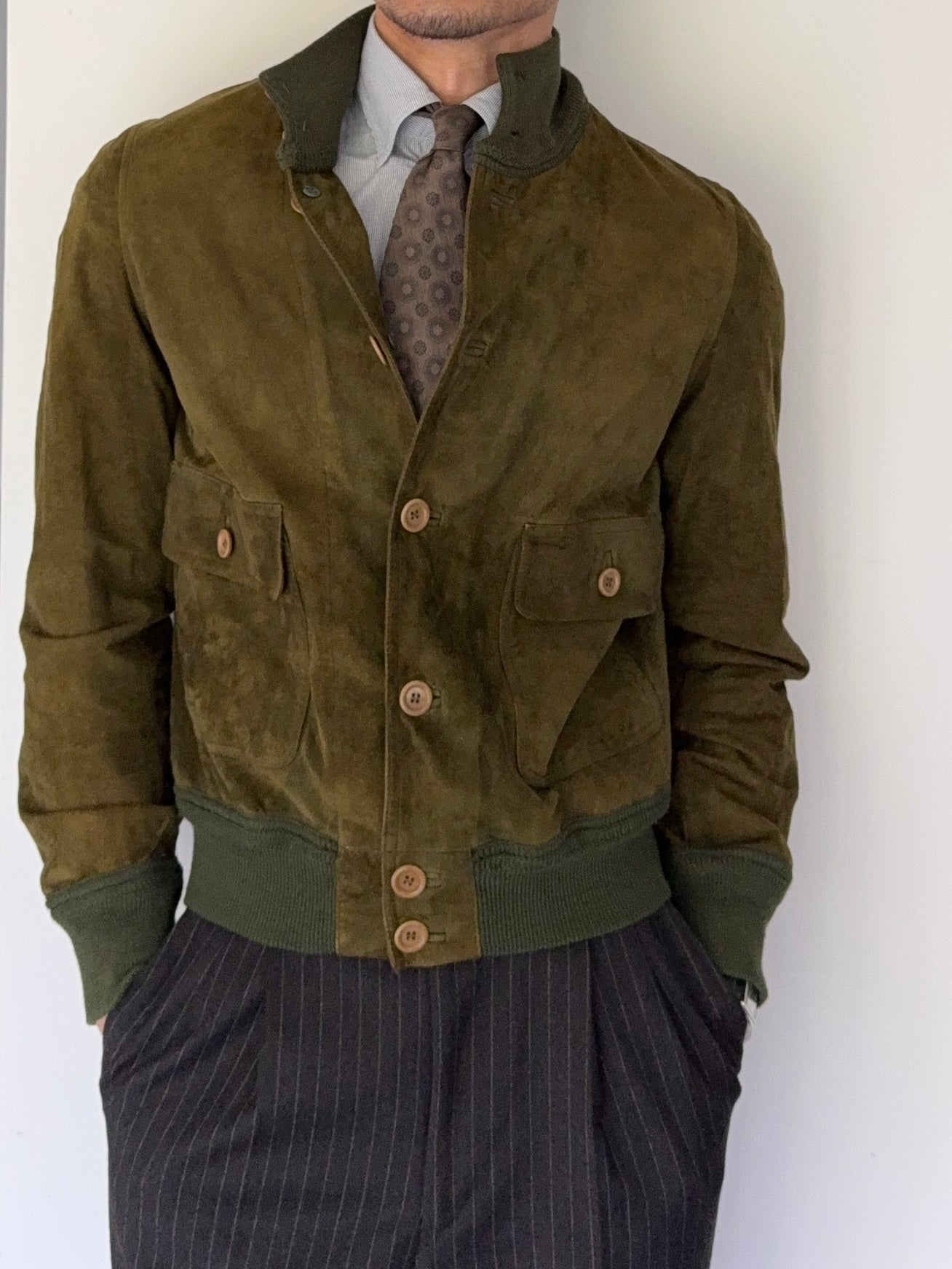 Sicons Armani 1980s Suede Green Military Flight Jacket - Size S