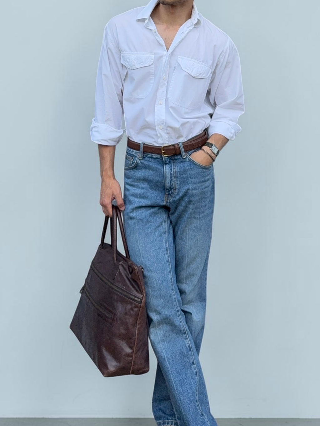 Valentino 1980s Spear Collar Chest Pocket Cotton Shirt - Size M