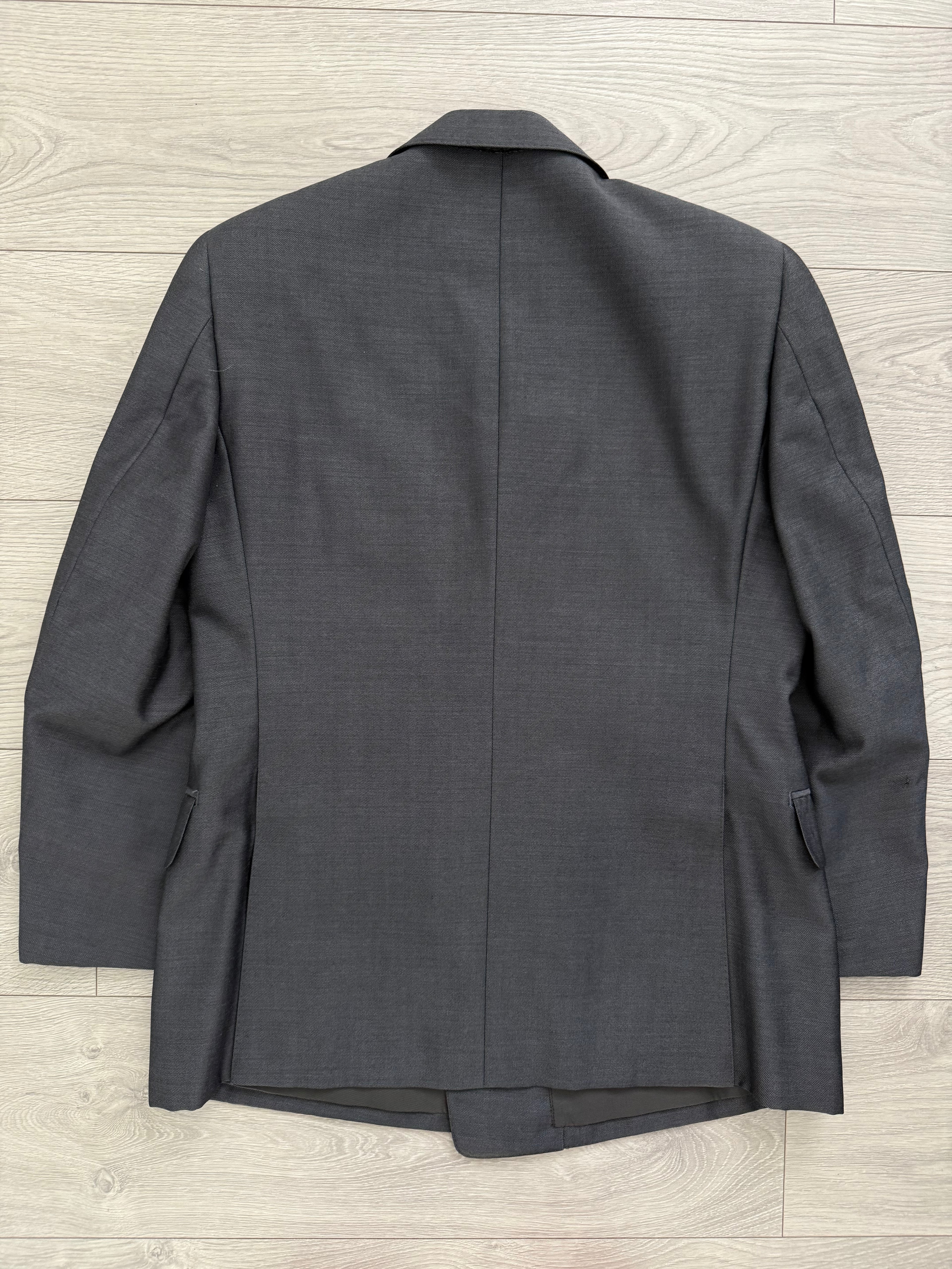 Burberry 1980s Peaked Lapel Double Breasted Pleated Wool Mohair Grey Suit - Size S Jacket / 31" Waist