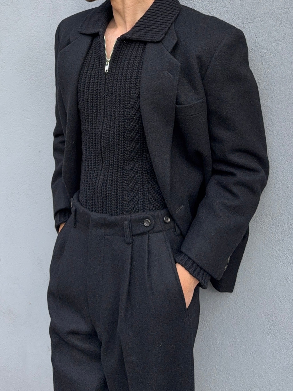 Comme Des Garcons Homme 1980s Triple Pleat Melton Wool Suit - M Jacket / 32" Waist