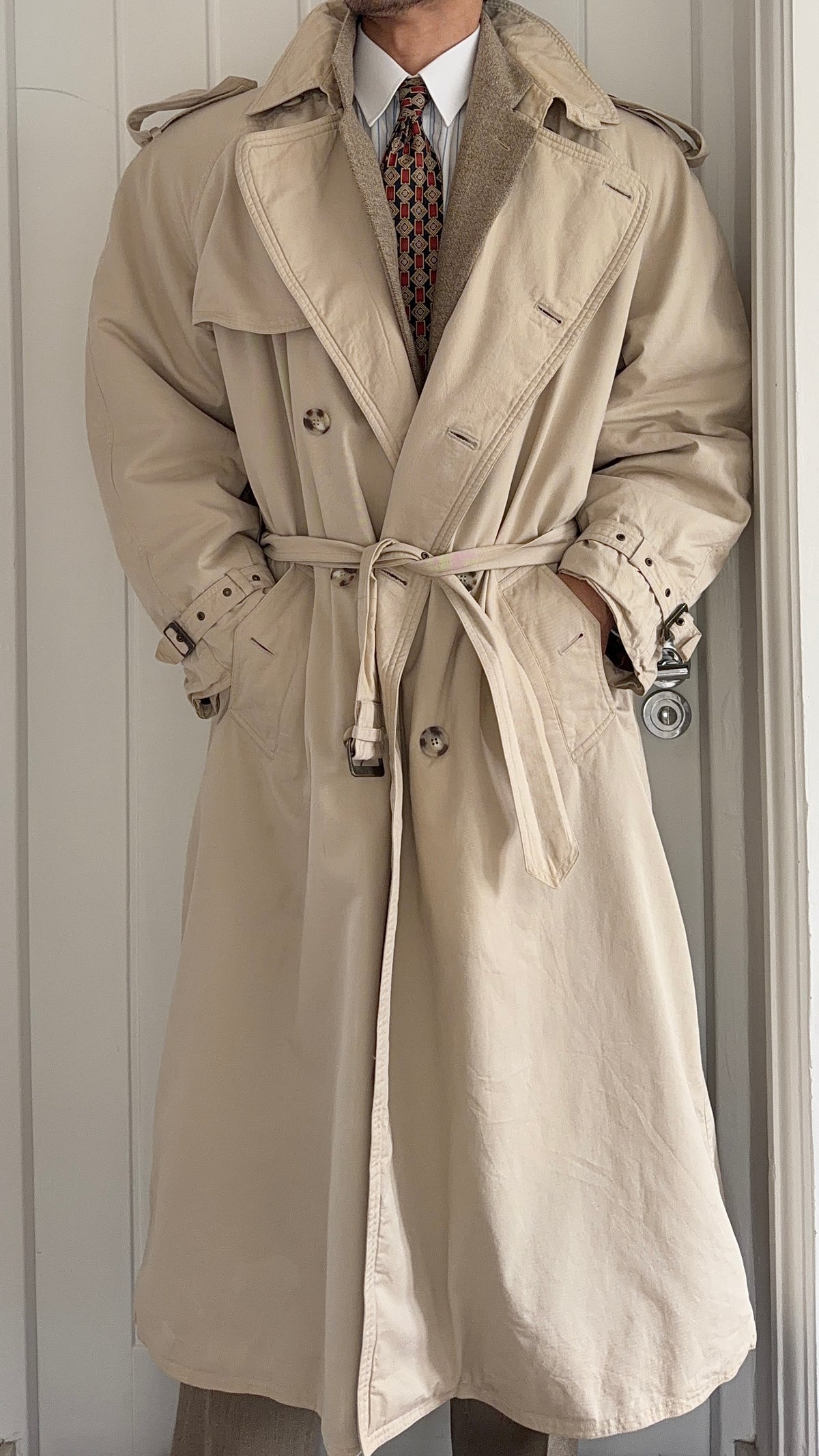 Hugo Boss 1980s Padded Power Trench Coat - Size L