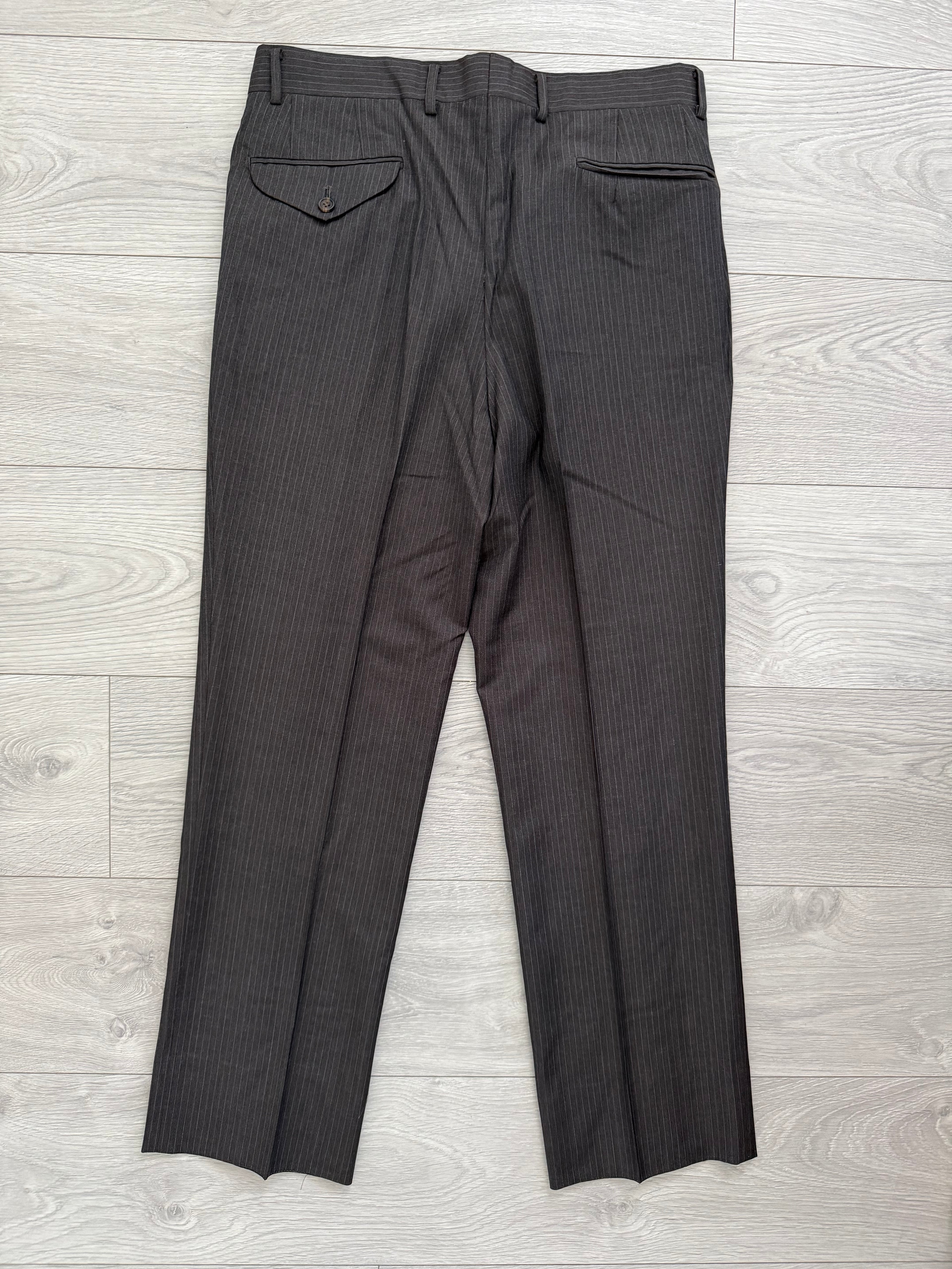 Burberry 1990s 2B Striped Wool Double-Pleat Espresso Grey Suit - Size M Jacket / 33" Waist