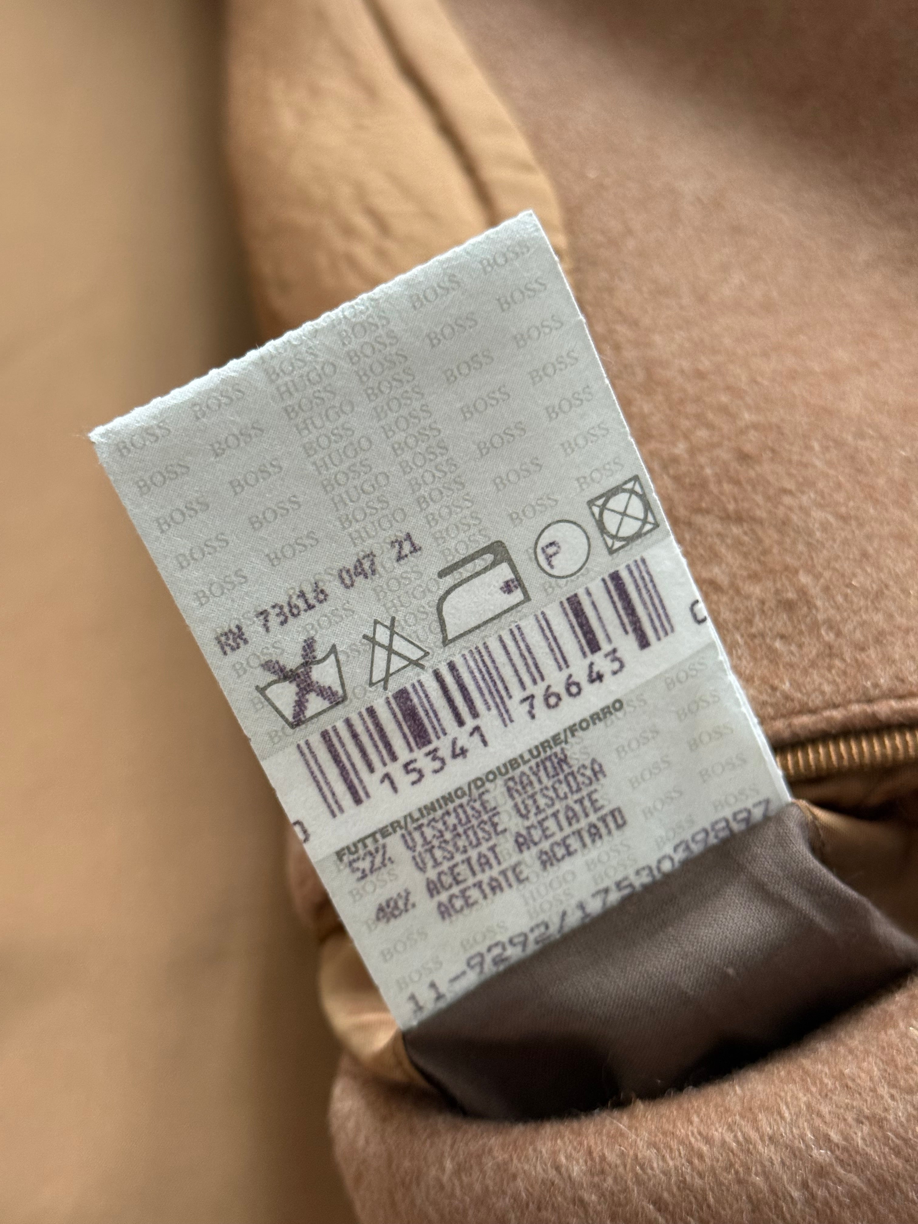 Hugo Boss 1980s Camel Brown Long Wool Overcoat Made in Italy - Size L
