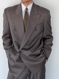 Hugo Boss 1980s 'Mitford' Peak Lapel Double Breasted Pleated Taupe Green Suit - Size L Jacket / 30" Waist