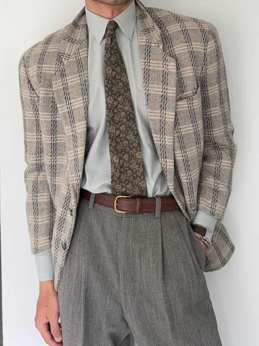 Emporio Armani 1980s 2B Textured Wool Check Sports Jacket Blazer - Size S