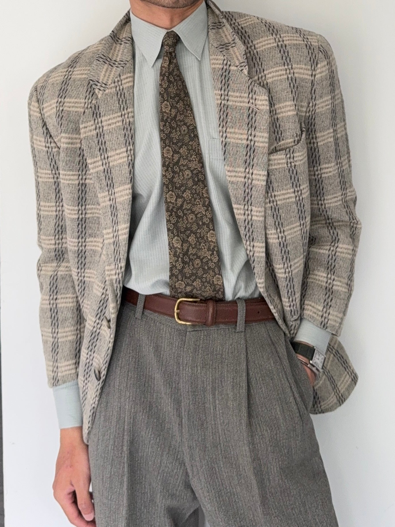 Emporio Armani 1980s 2B Textured Wool Check Sports Jacket Blazer - Size S
