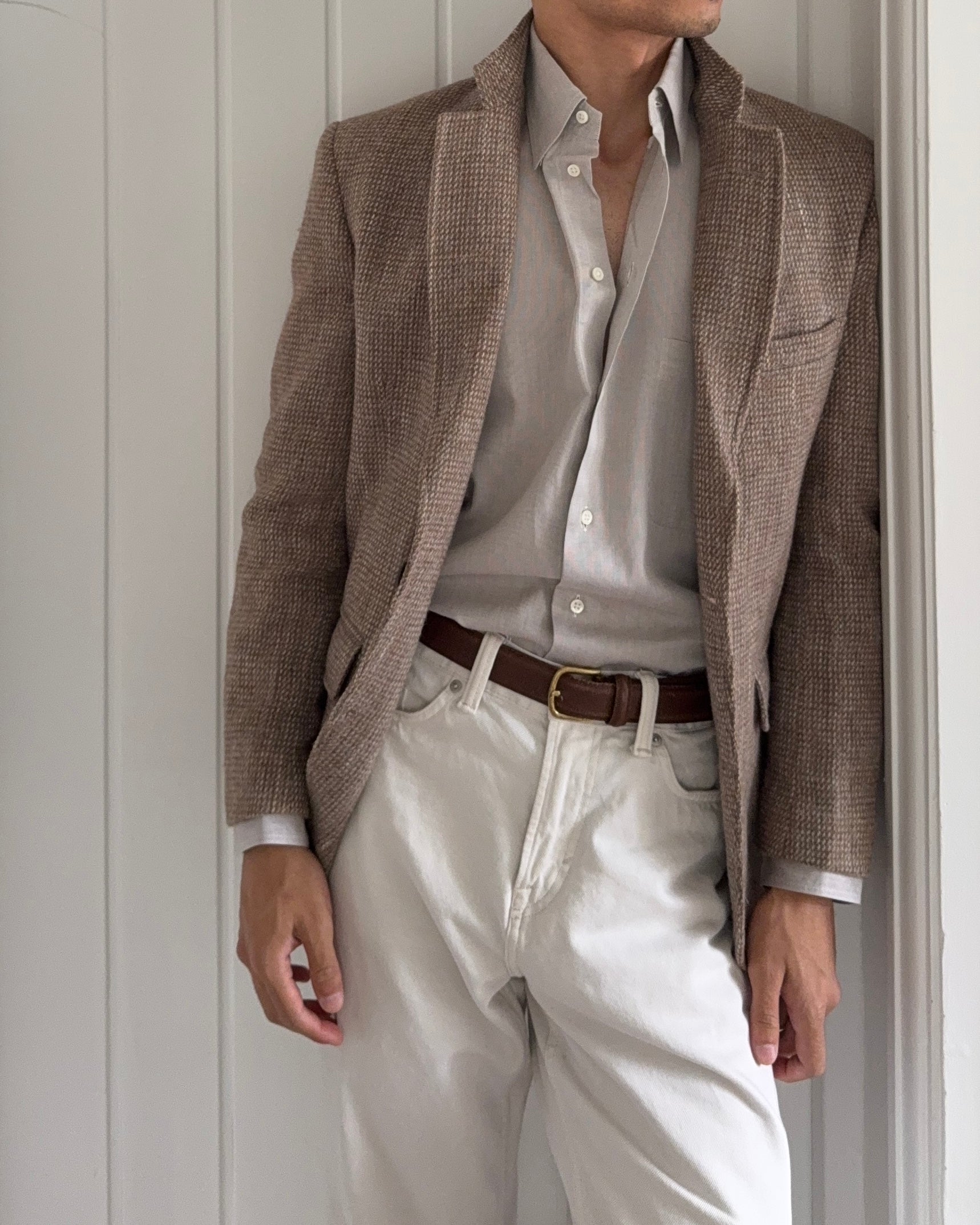 Armani 1990s Taupe Beige Cotton Shirt - Size M