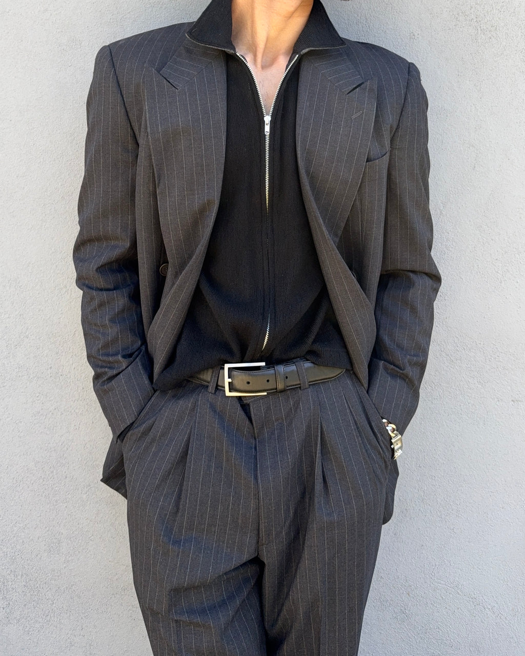 Giorgio Armani 1990s Double-Breasted Pleated Striped Suit - Size M Jacket / 30" Waist
