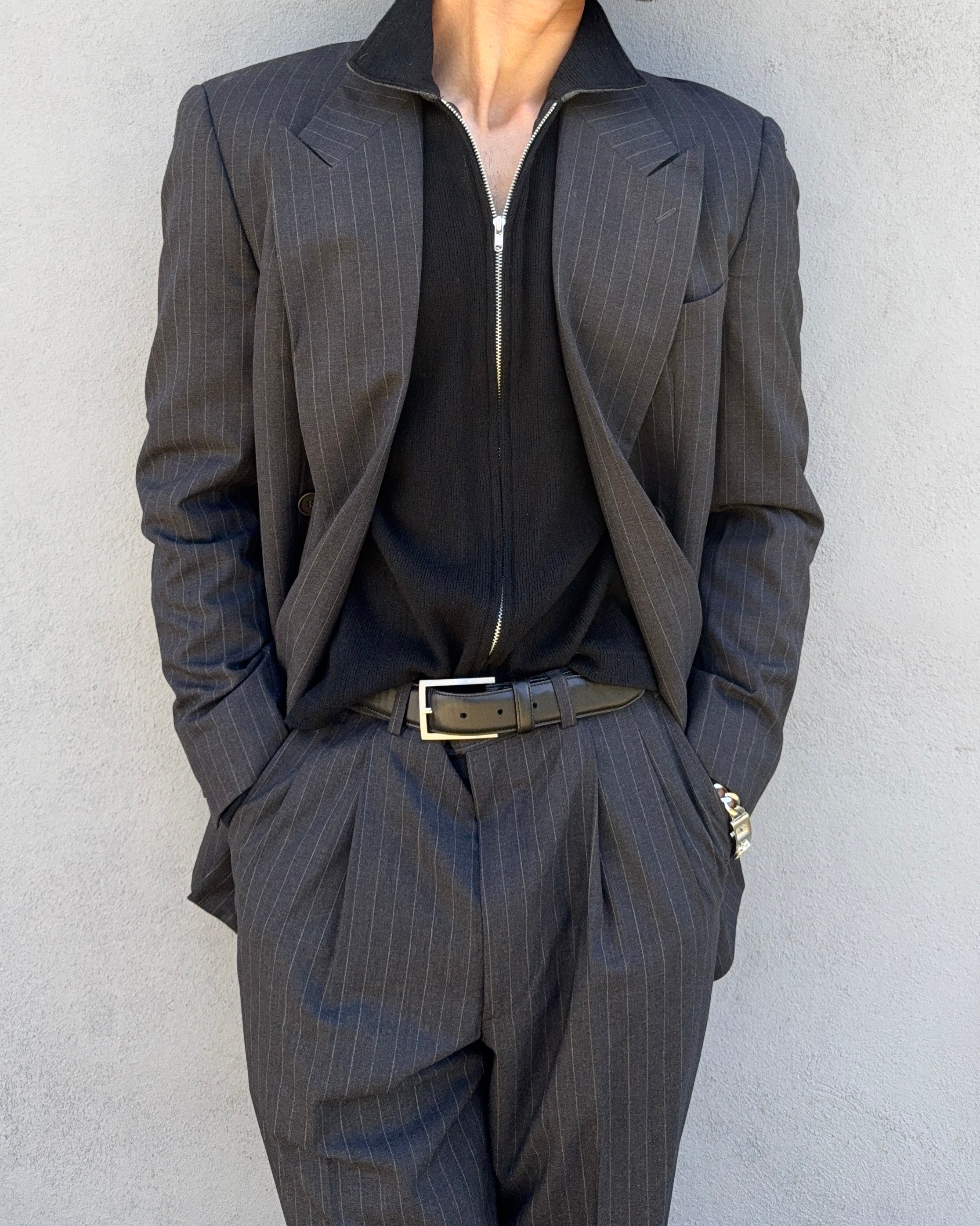 Giorgio Armani 1990s Double-Breasted Pleated Striped Suit - Size M Jacket / 30" Waist