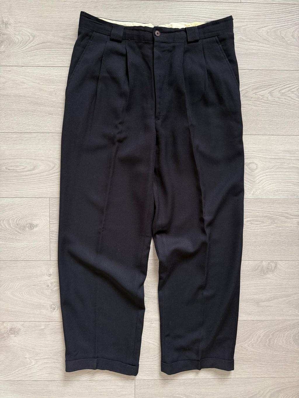 Giorgio Armani 1980s Double Pleat Wool Navy Pants - Size 36" Waist