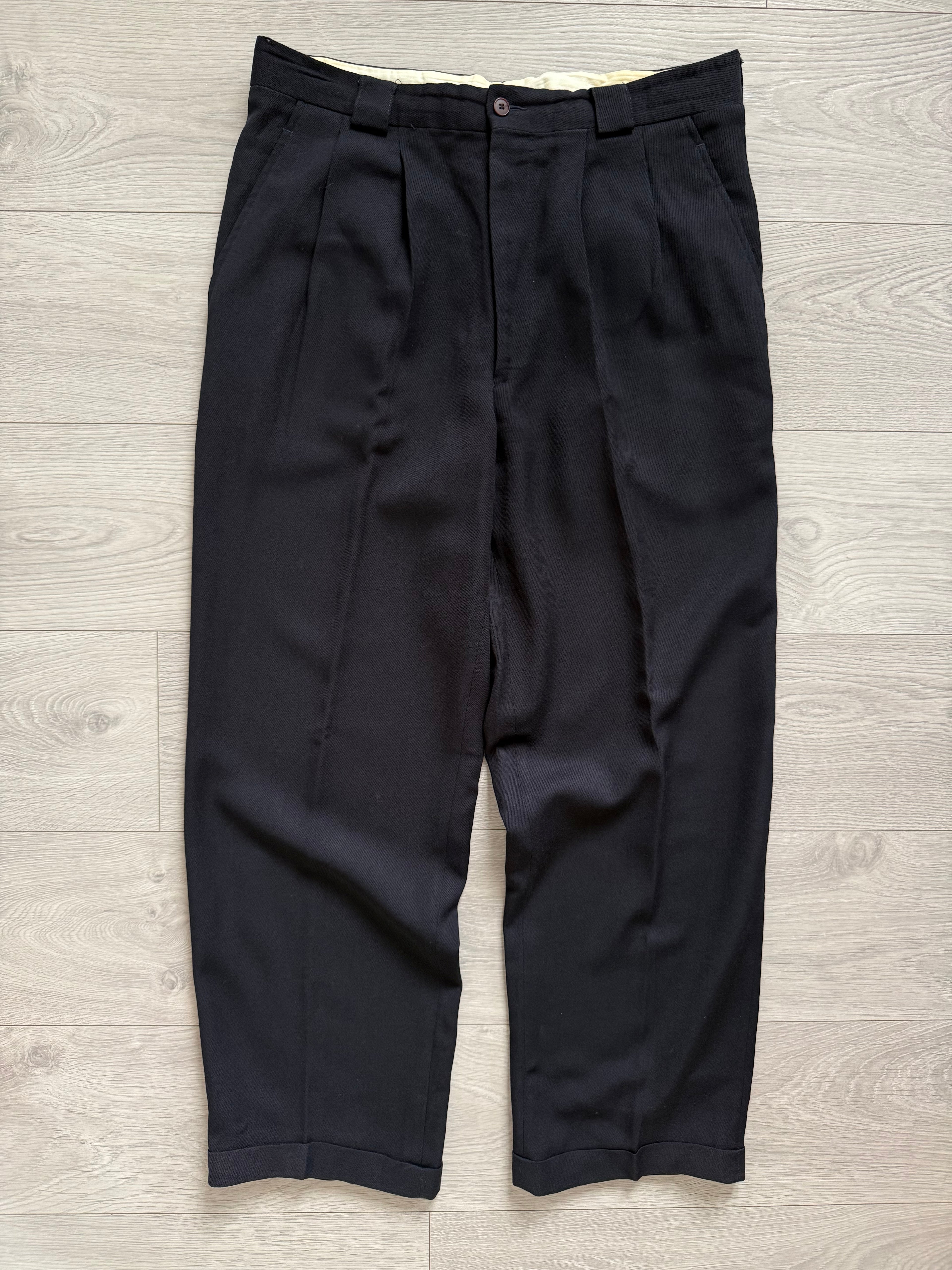 Giorgio Armani 1980s Double Pleat Wool Navy Pants - Size 36" Waist