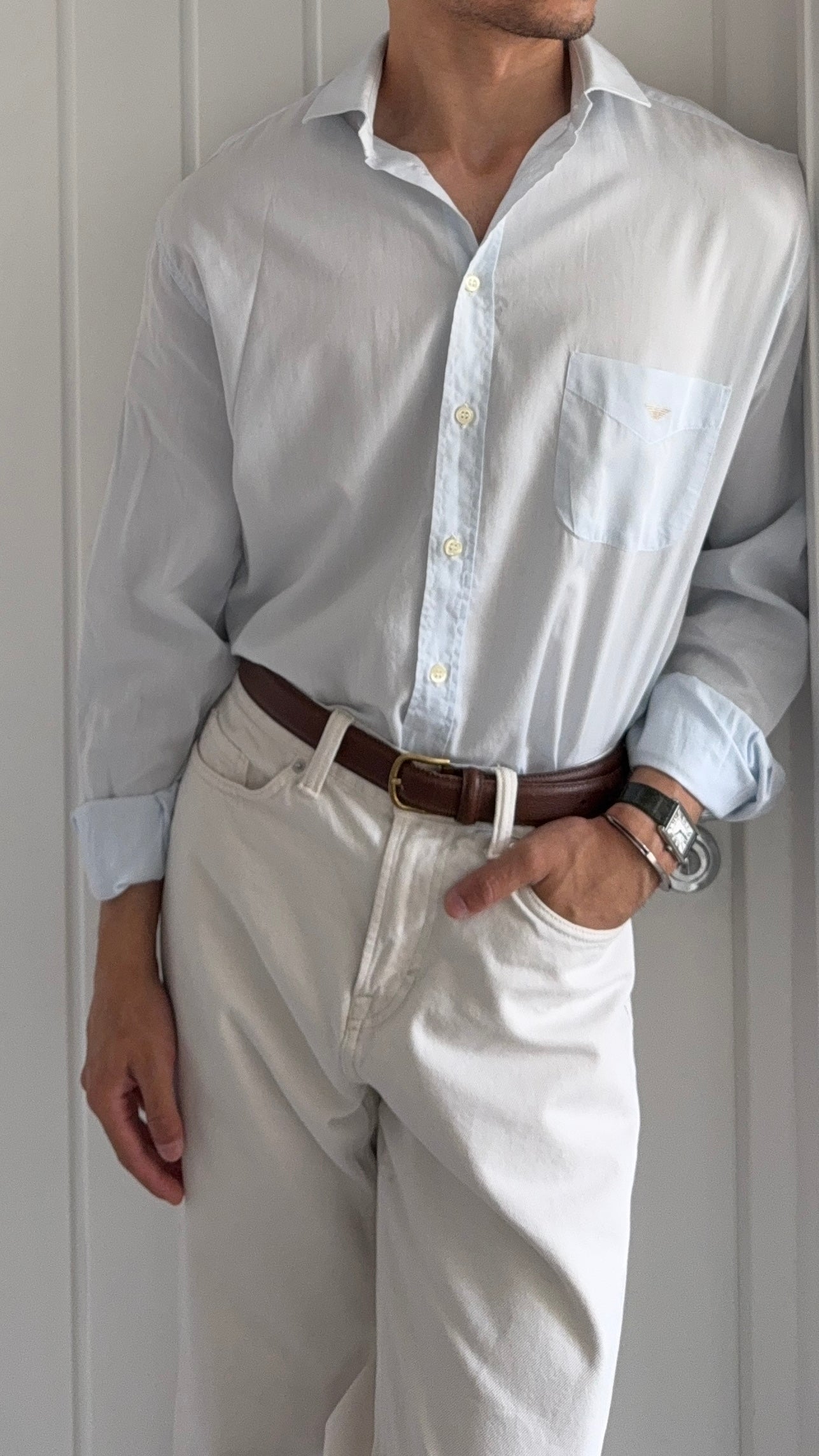 Emporio Armani 1990s Blue Cotton Shirt - Size L