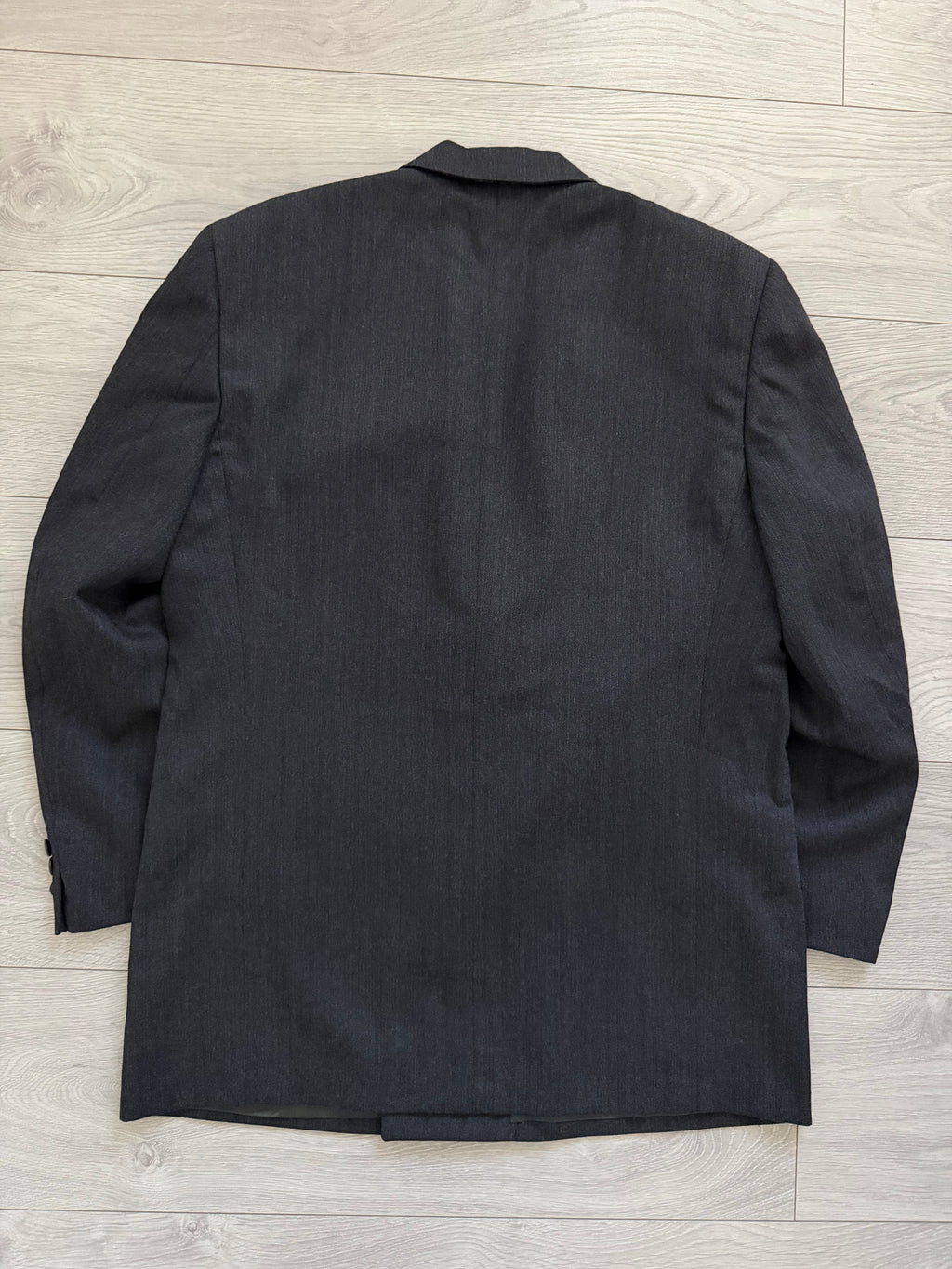 Valentino 1980s Peaked Lapel Double Breasted Wool Herringbone Grey Sport Jacket Blazer - Size L