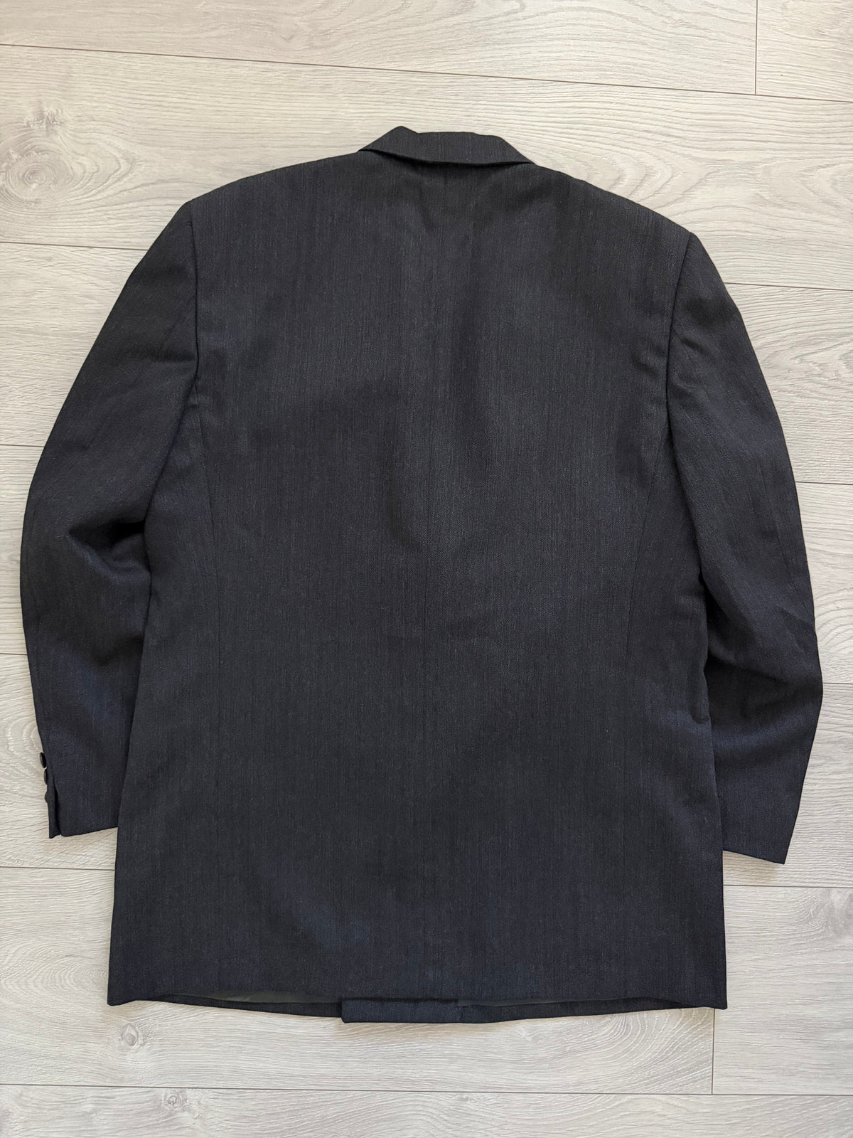 Valentino 1980s Peaked Lapel Double Breasted Wool Herringbone Grey Sport Jacket Blazer - Size L