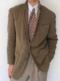 Emporio Armani 1990s 2B Herringbone Wool Textured Green Brown Sports Blazer Jacket - Size M