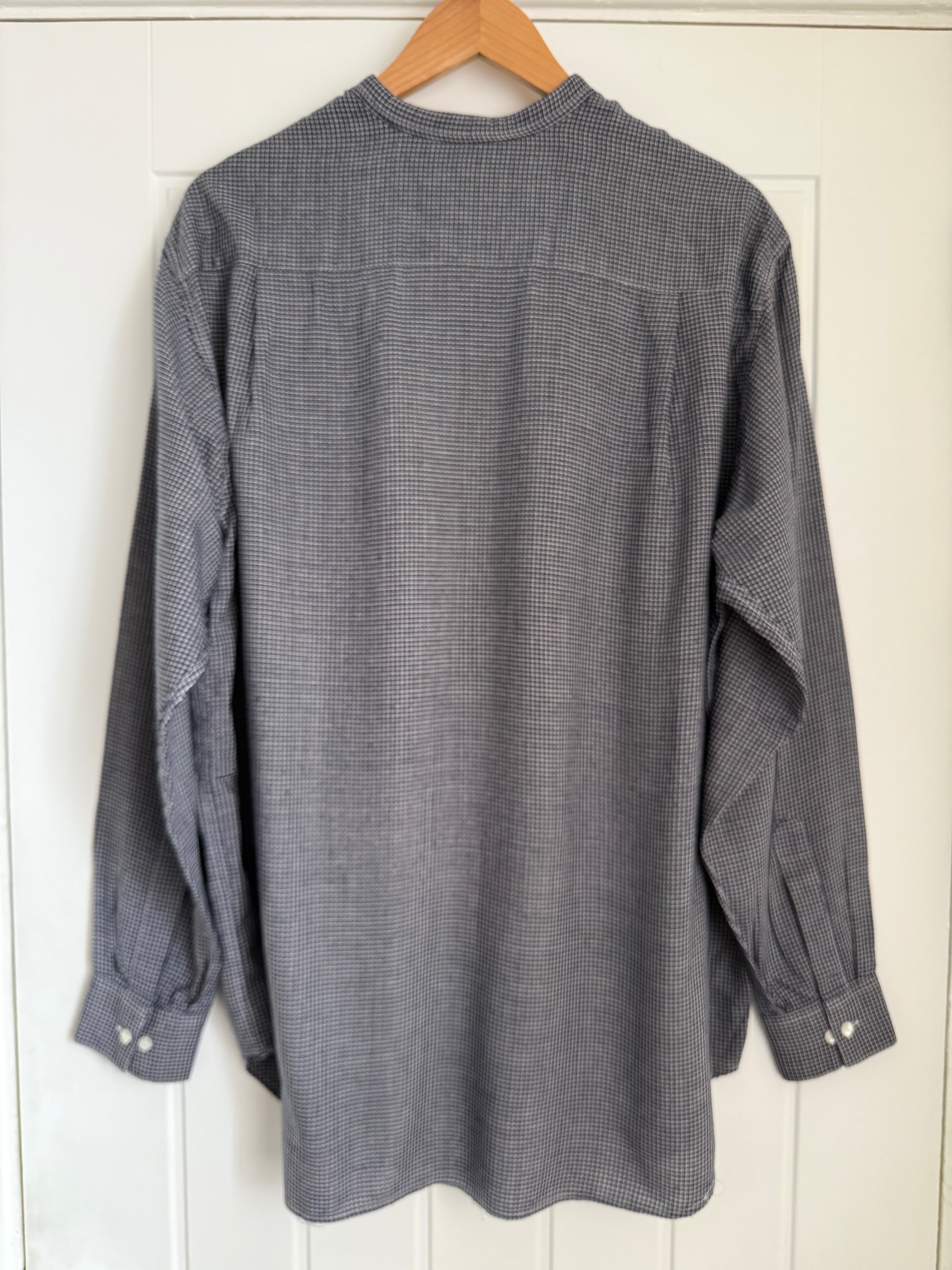Emporio Armani 1980s Nehru Collar Relaxed Fit Check Shirt - Size L