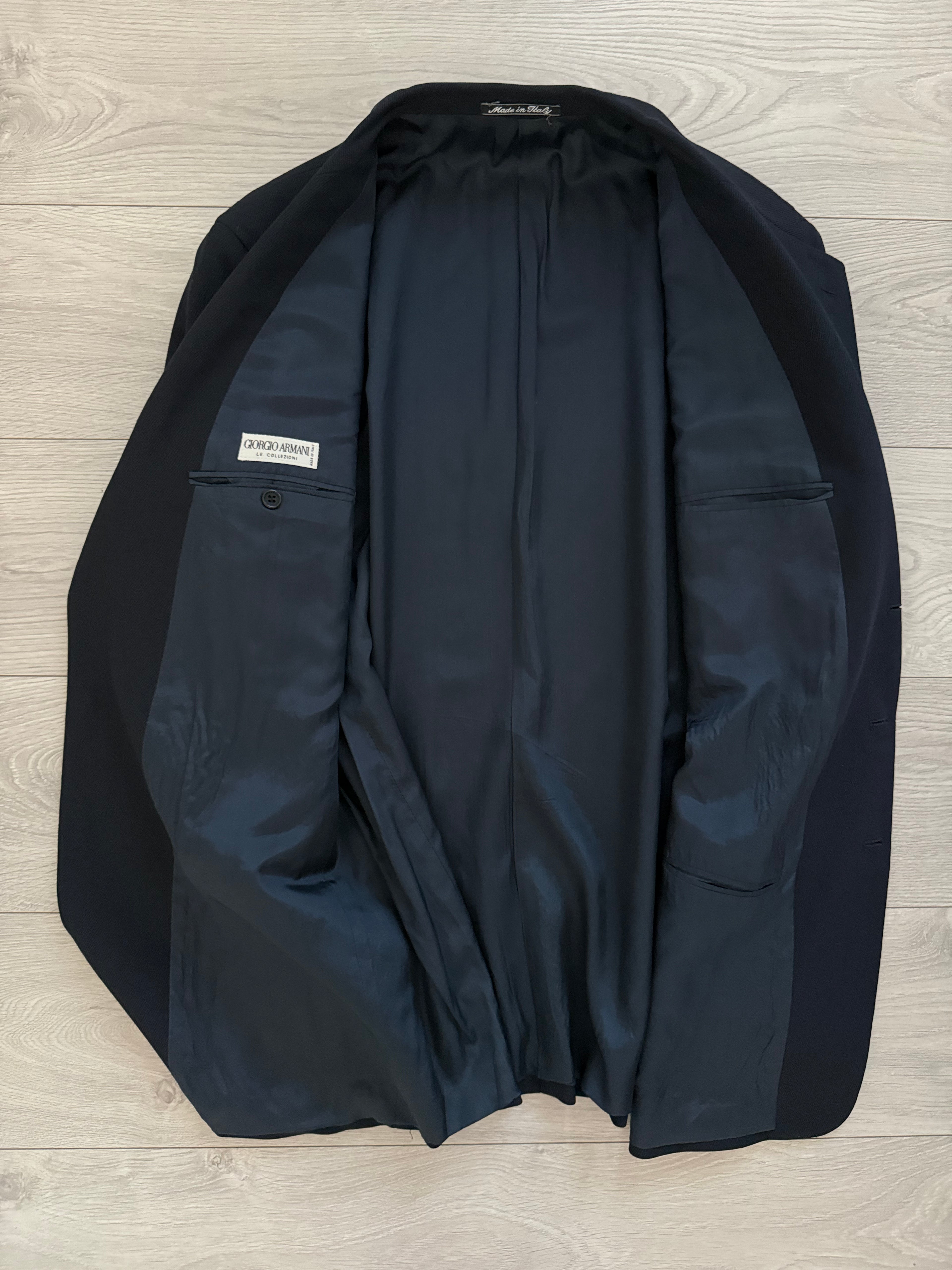 Giorgio Armani 1980s 3B Wool Twill Weave Navy Pleated Suit - Size XXL Jacket / 35" Waist