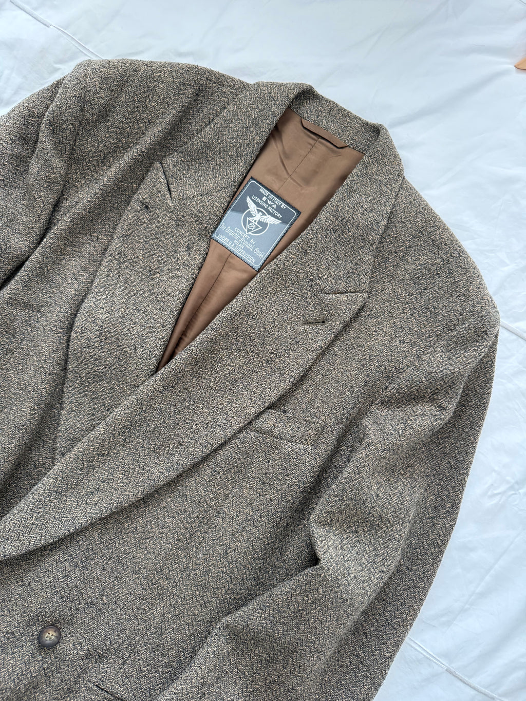 Emporio Armani 1980s Peaked Lapel Double Breasted Textured Wool Blend Relaxed Sport Jacket Blazer - Size XL