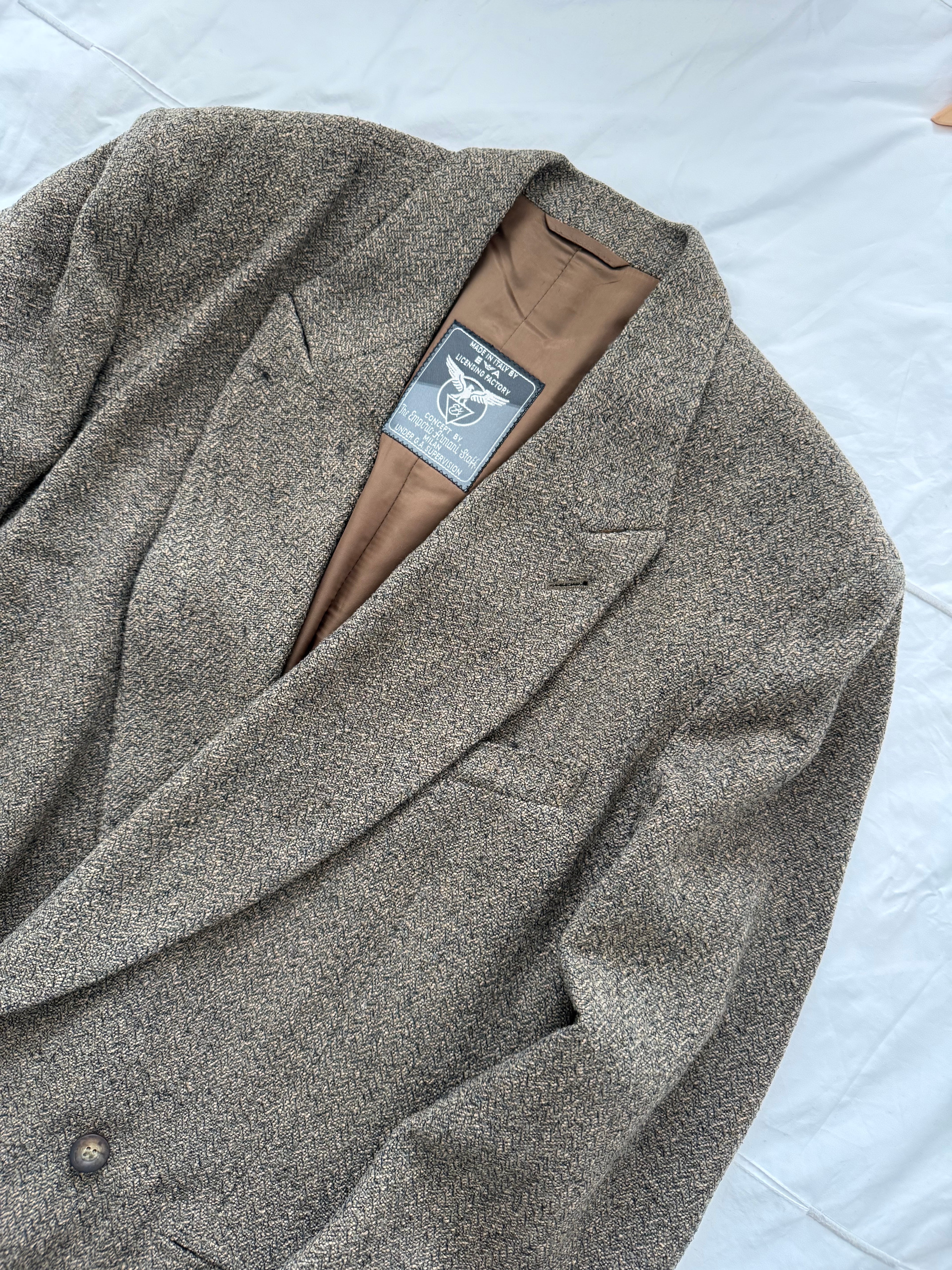 Emporio Armani 1980s Peaked Lapel Double Breasted Textured Wool Blend Relaxed Sport Jacket Blazer - Size XL