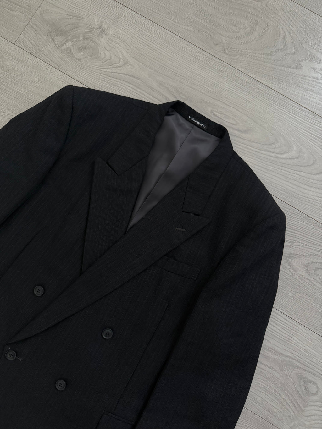 Yves Saint Laurent 1990s Double Breasted Pleated Wool Suit - Size XL Jacket / 36" Waist