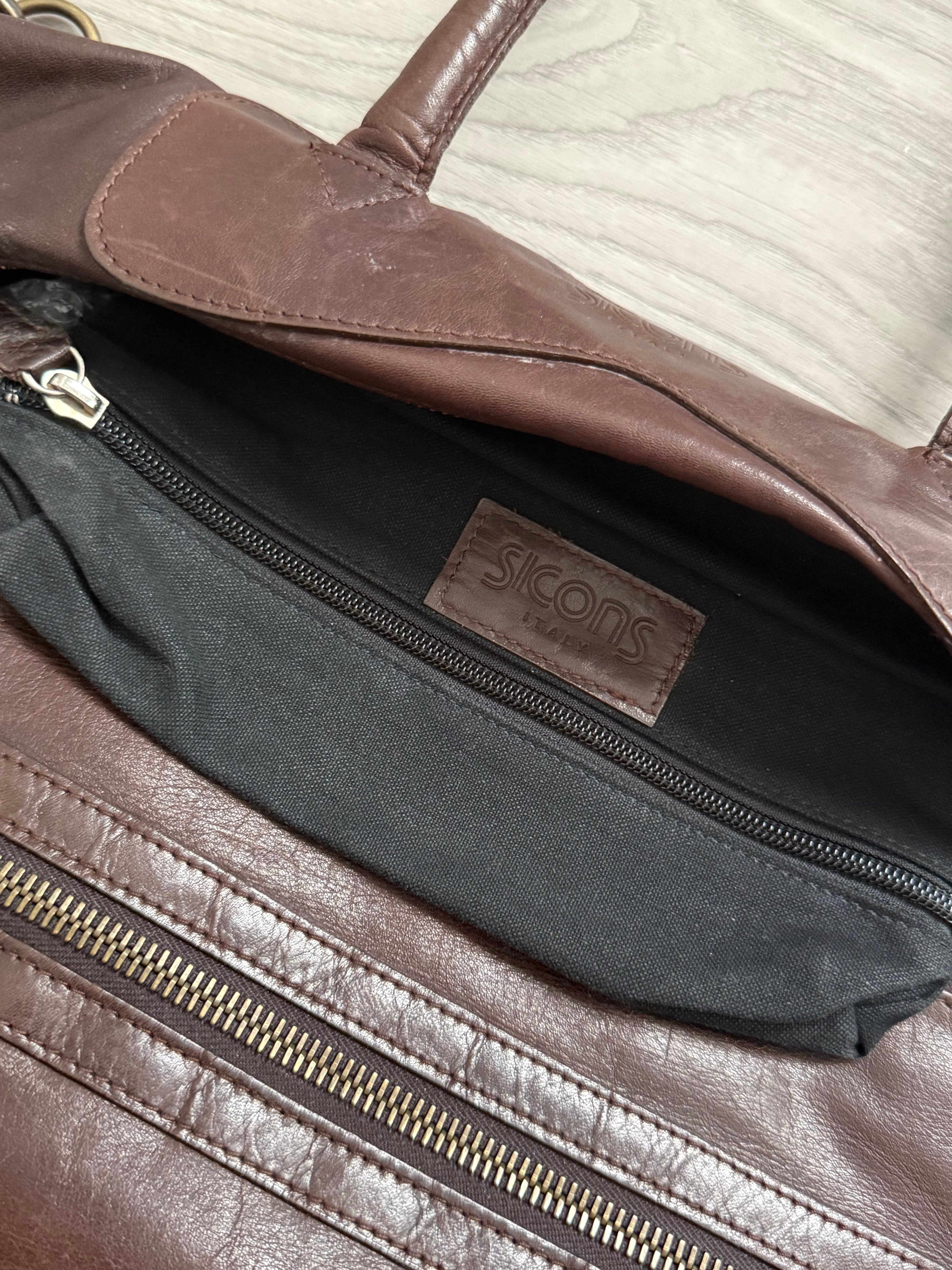 Sicons Armani 1980s Brown Leather Top Handle Shoulder Bag