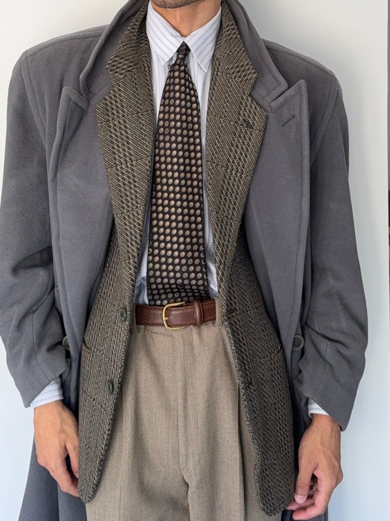 Hugo Boss 1980s 'Yamaha' Peaked Lapel Double-Breasted Wool Coat Grey - Size M