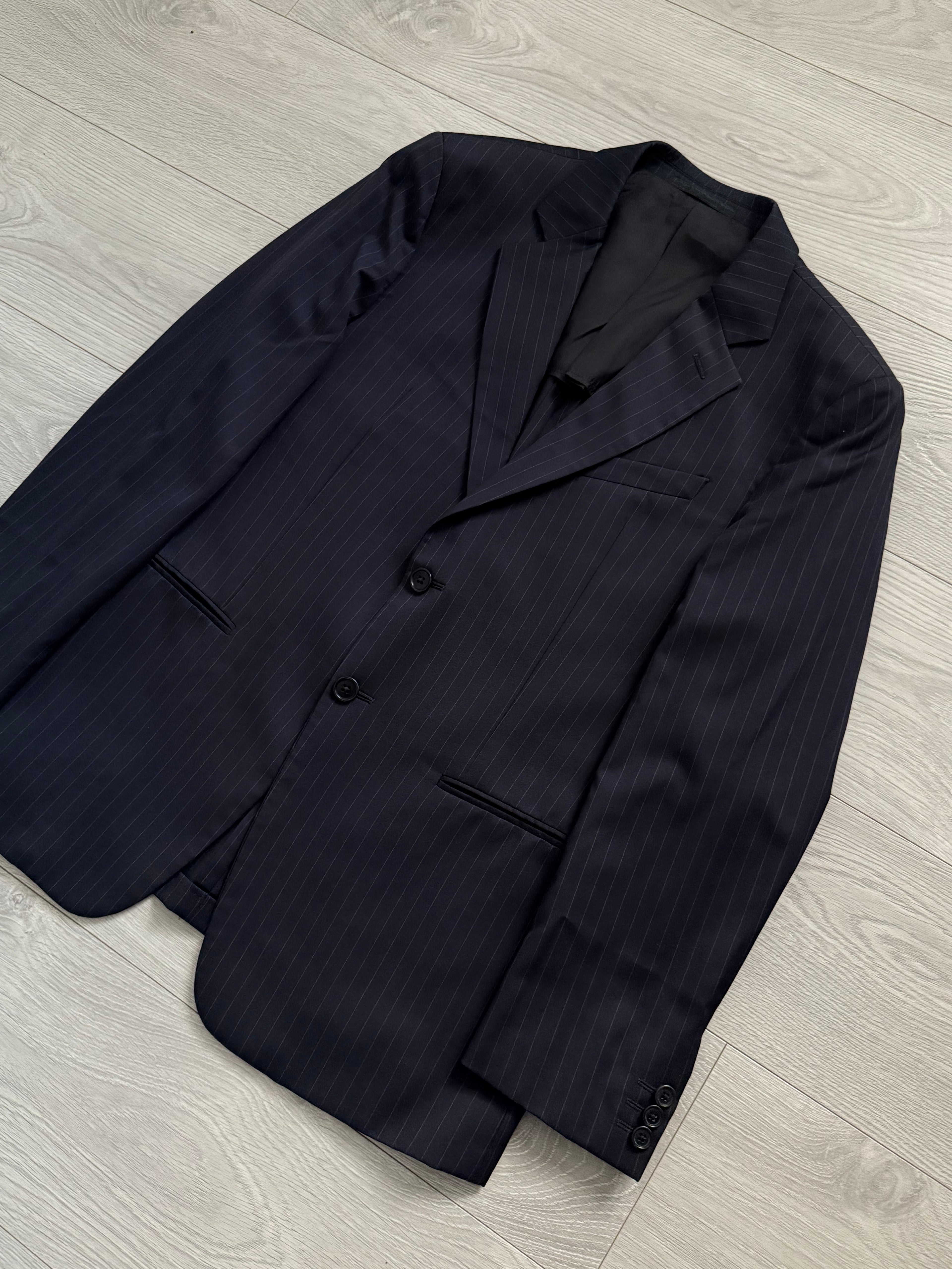 Armani 1990s Pleated 3B Striped Navy Wool Suit - Size M Jacket / 38" Waist